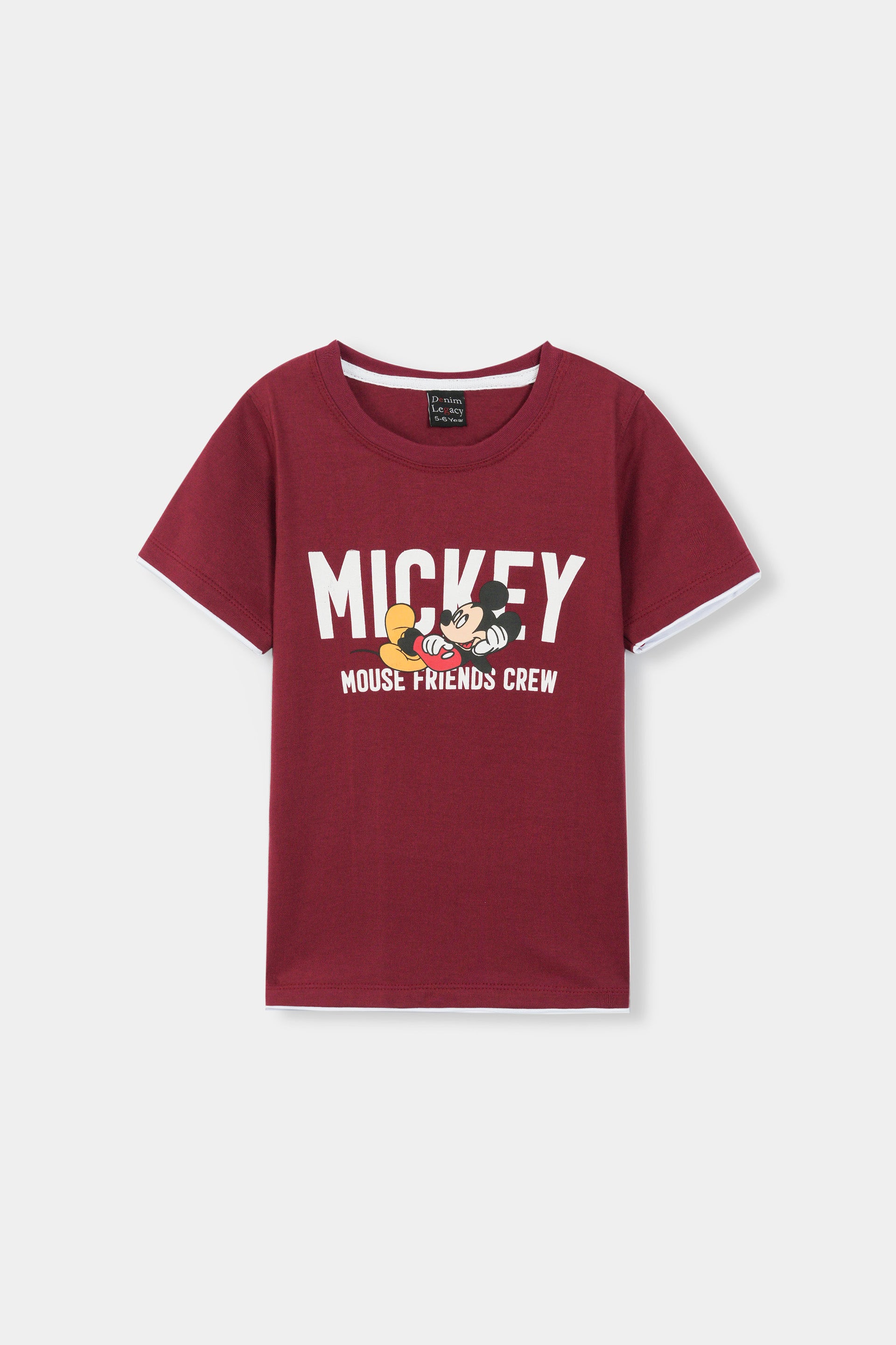 Boys Fashion T-shirts Half sleeves with contrast borders in Cotton Jersey Fabric Maroon