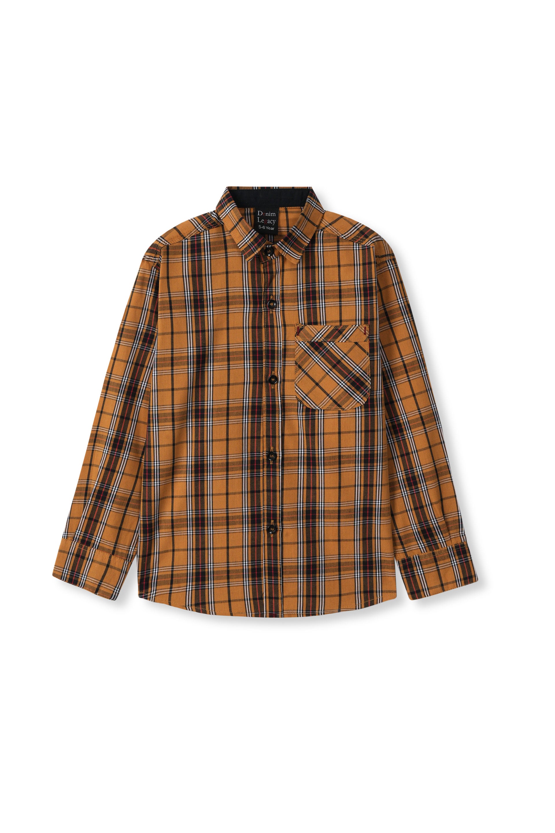 Mustar with Brown Check Boys Full Sleeve Casual Shirts