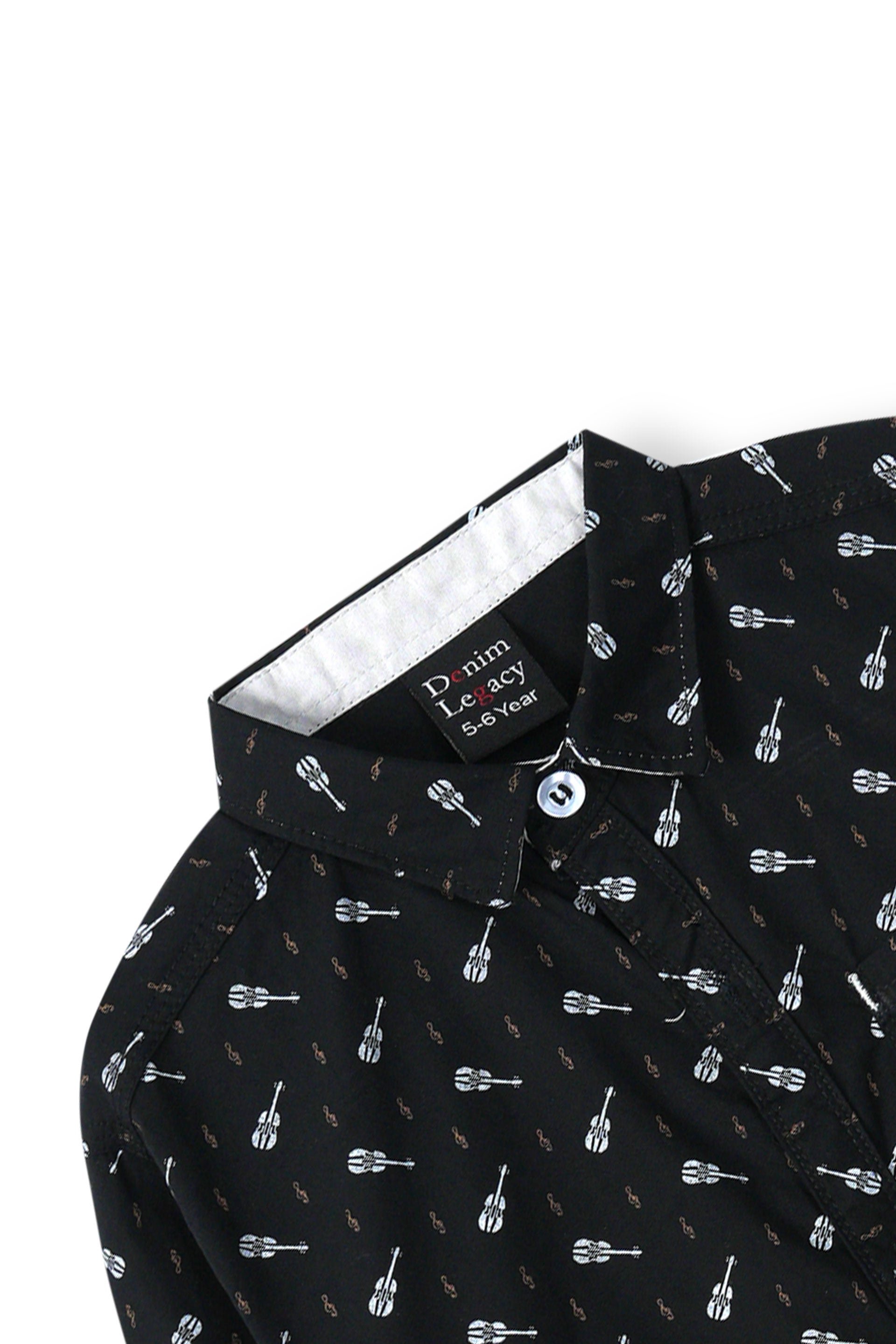 Black with White Print Boys Full Sleeve Casual Shirts