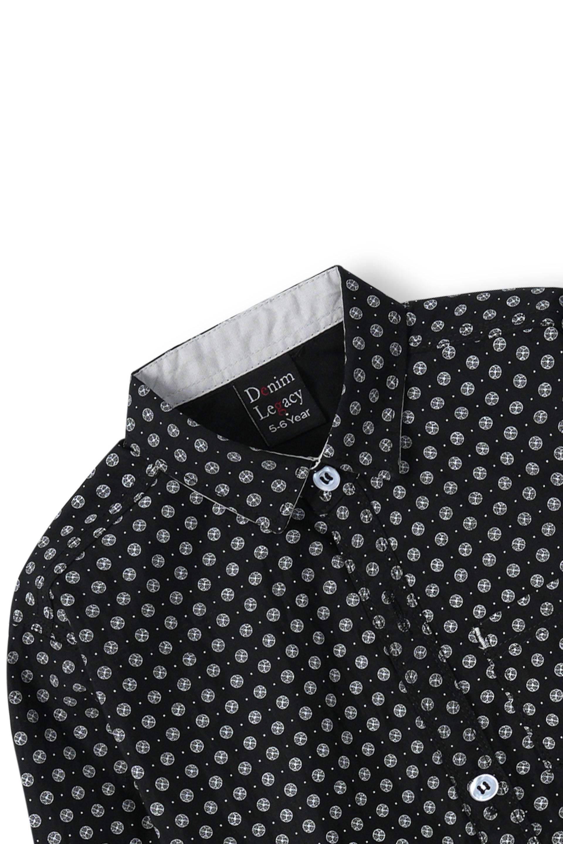 Black with White Print Boys Full Sleeve Casual Shirts