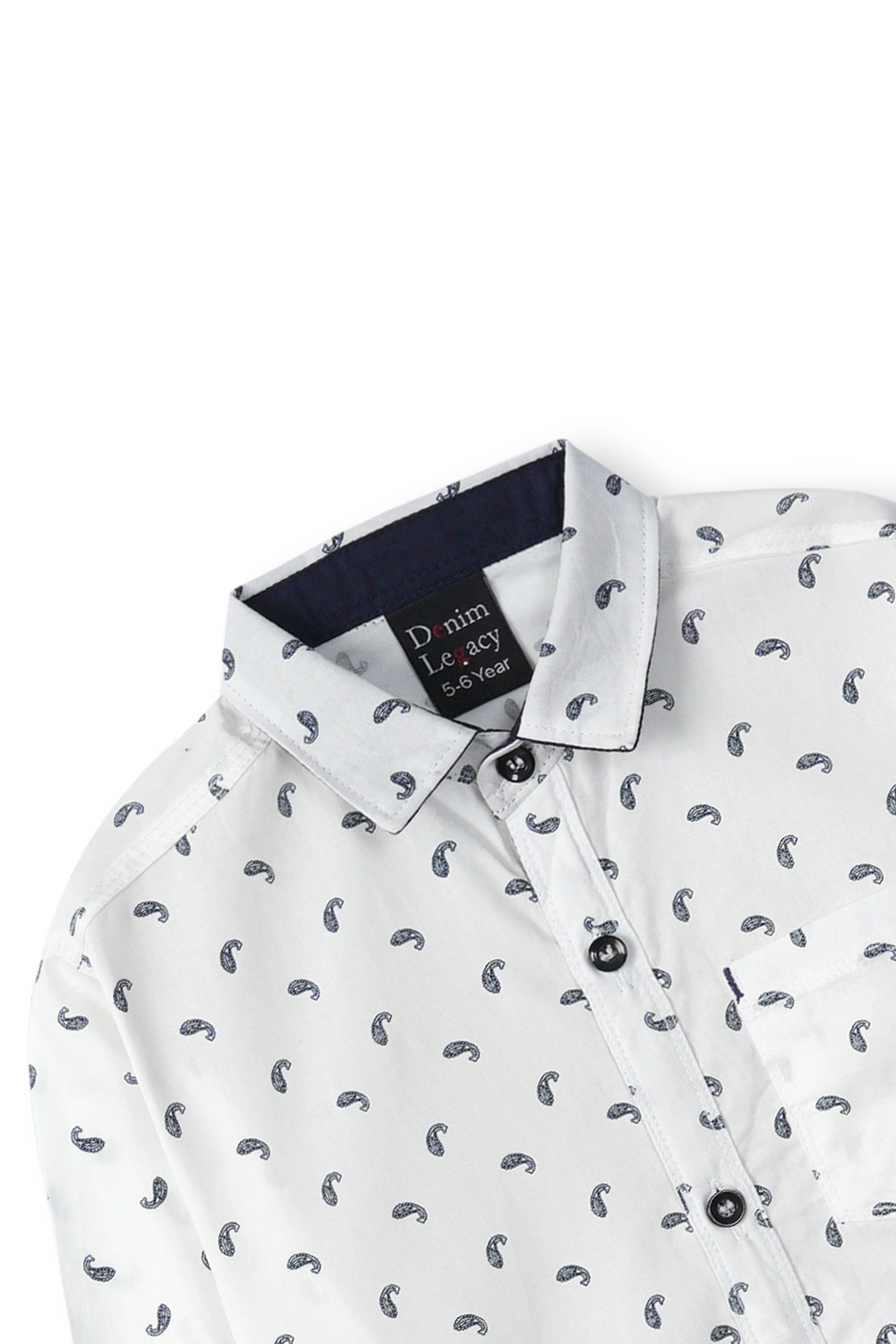 White with Black Print Boys Full Sleeve Casual Shirts