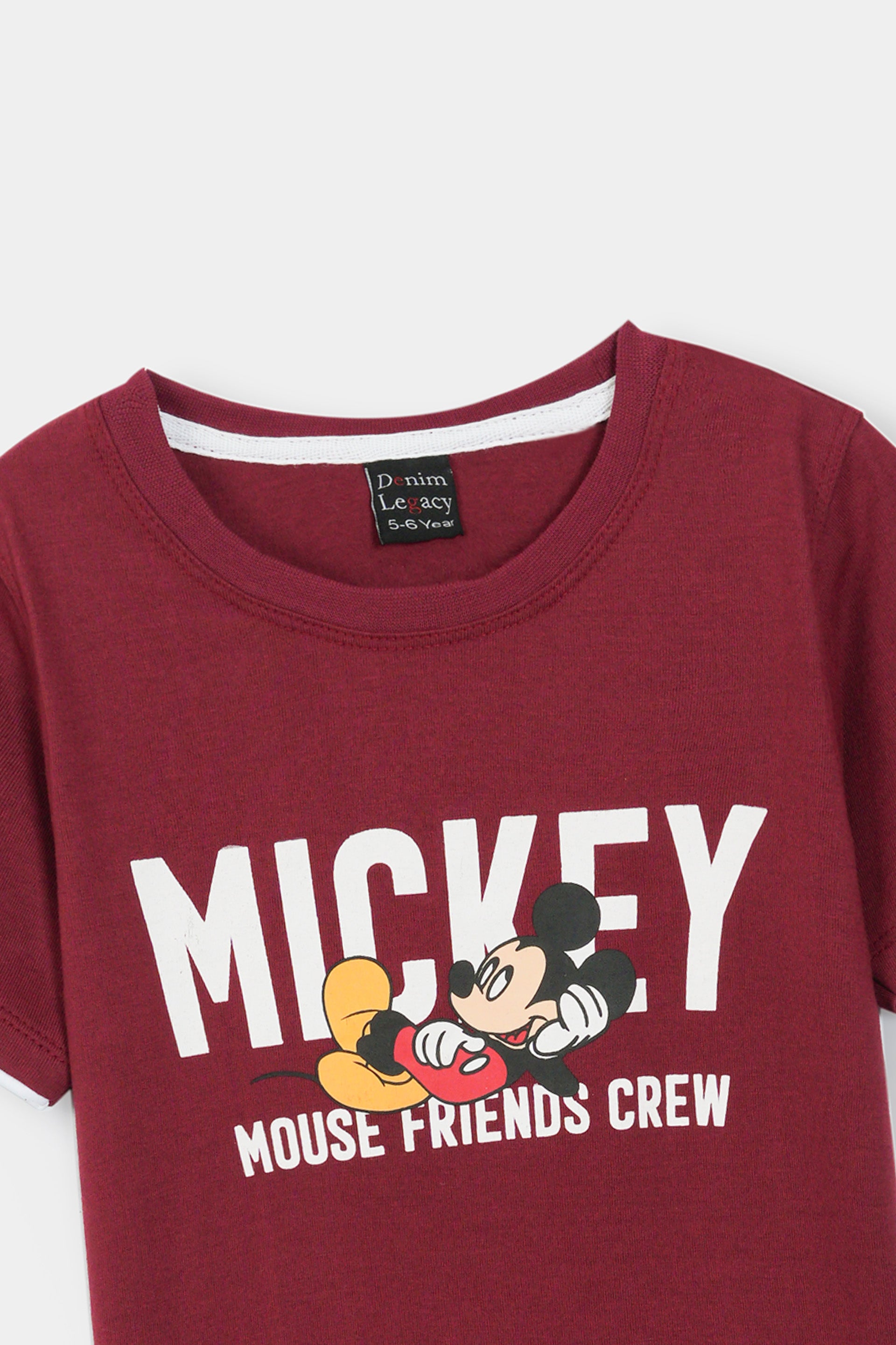 Boys Fashion T-shirts Half sleeves with contrast borders in Cotton Jersey Fabric Maroon