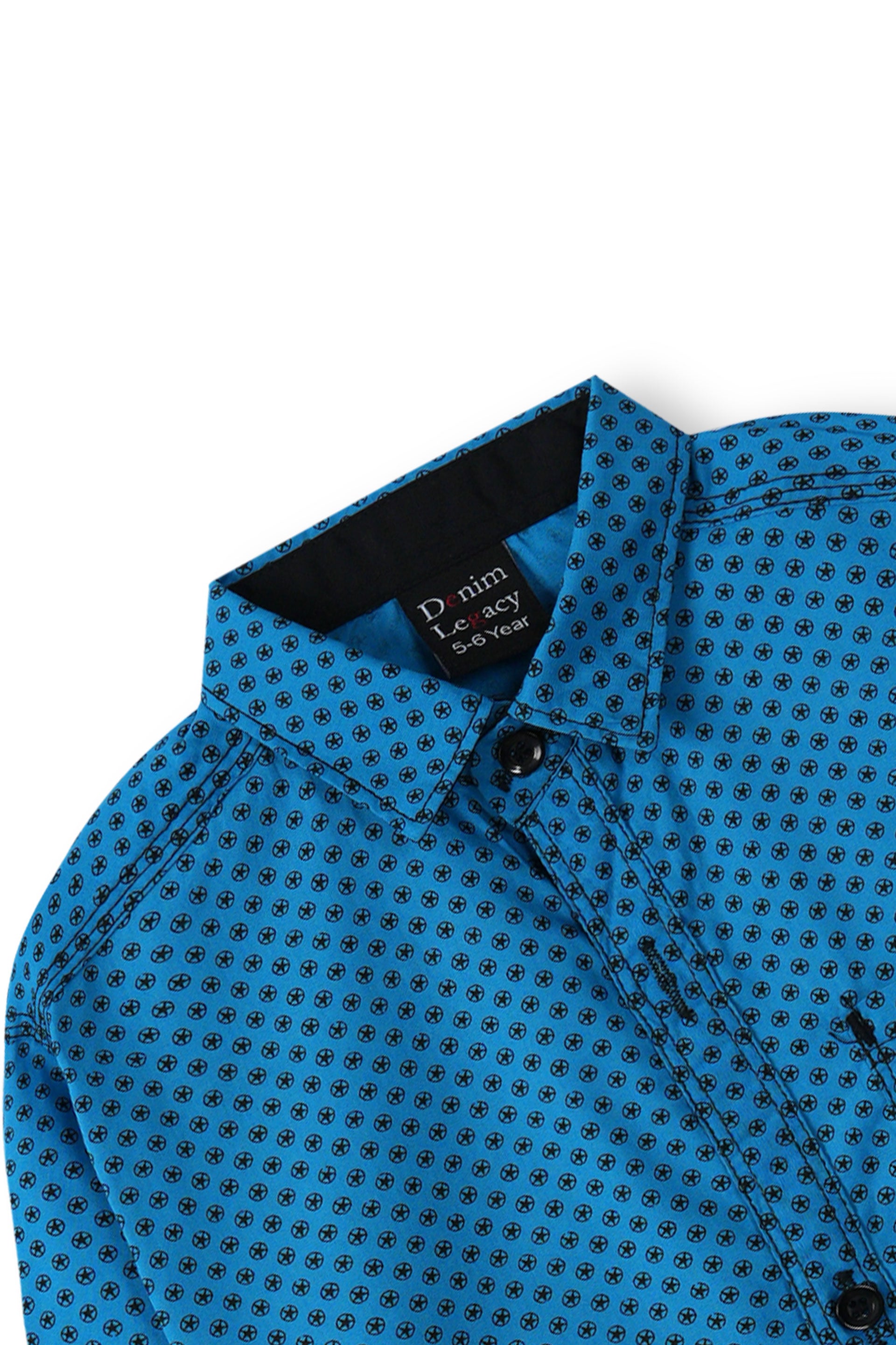 Blue with Black Print Boys Full Sleeve Casual Shirts