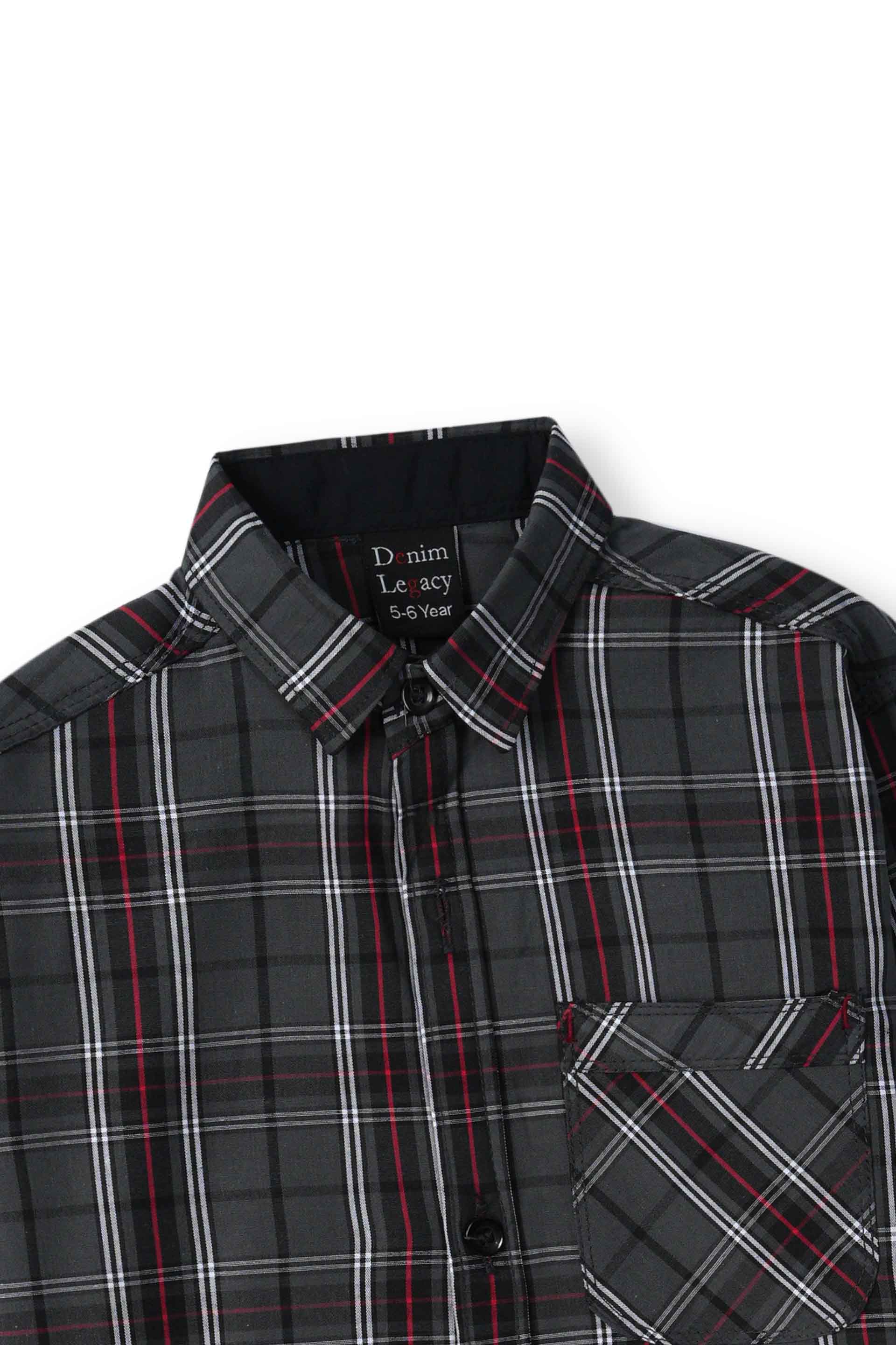 Black with Red Check Boys Full Sleeve Casual Shirts