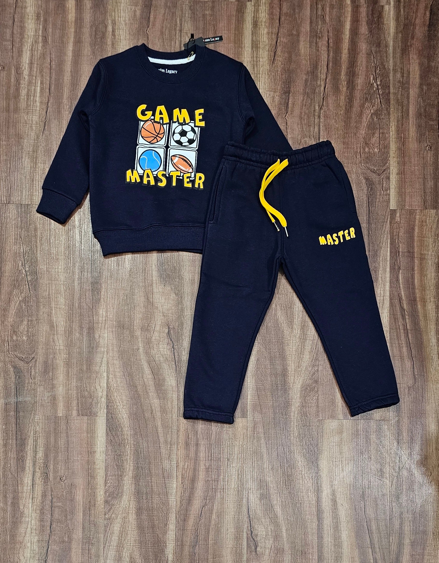 Boys Winter Dark Navy Blue Swestshirt trouser Suit in Cotton fleece fabric