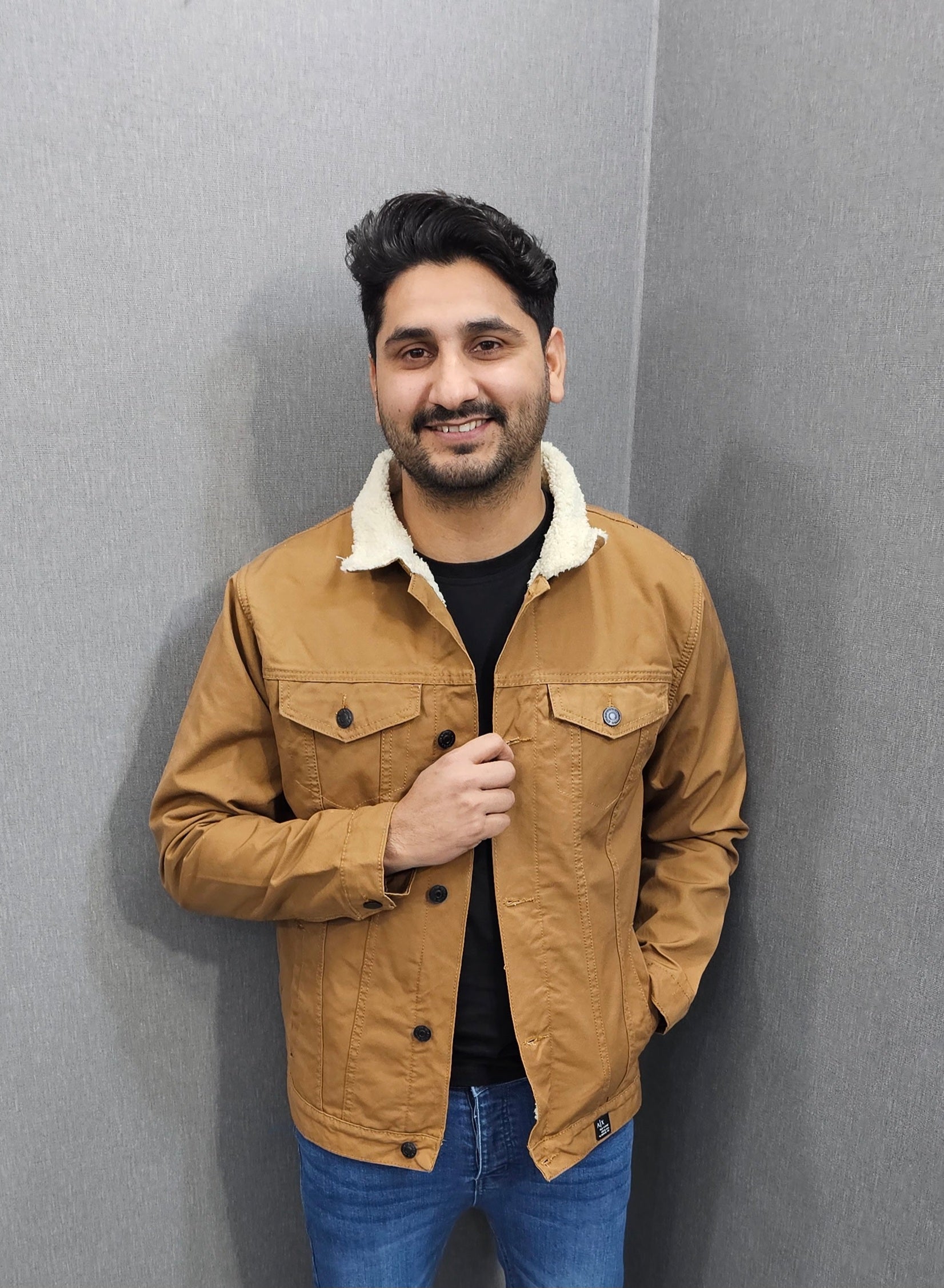 Camel Men Full inside Fur Denim Jackets for Winter