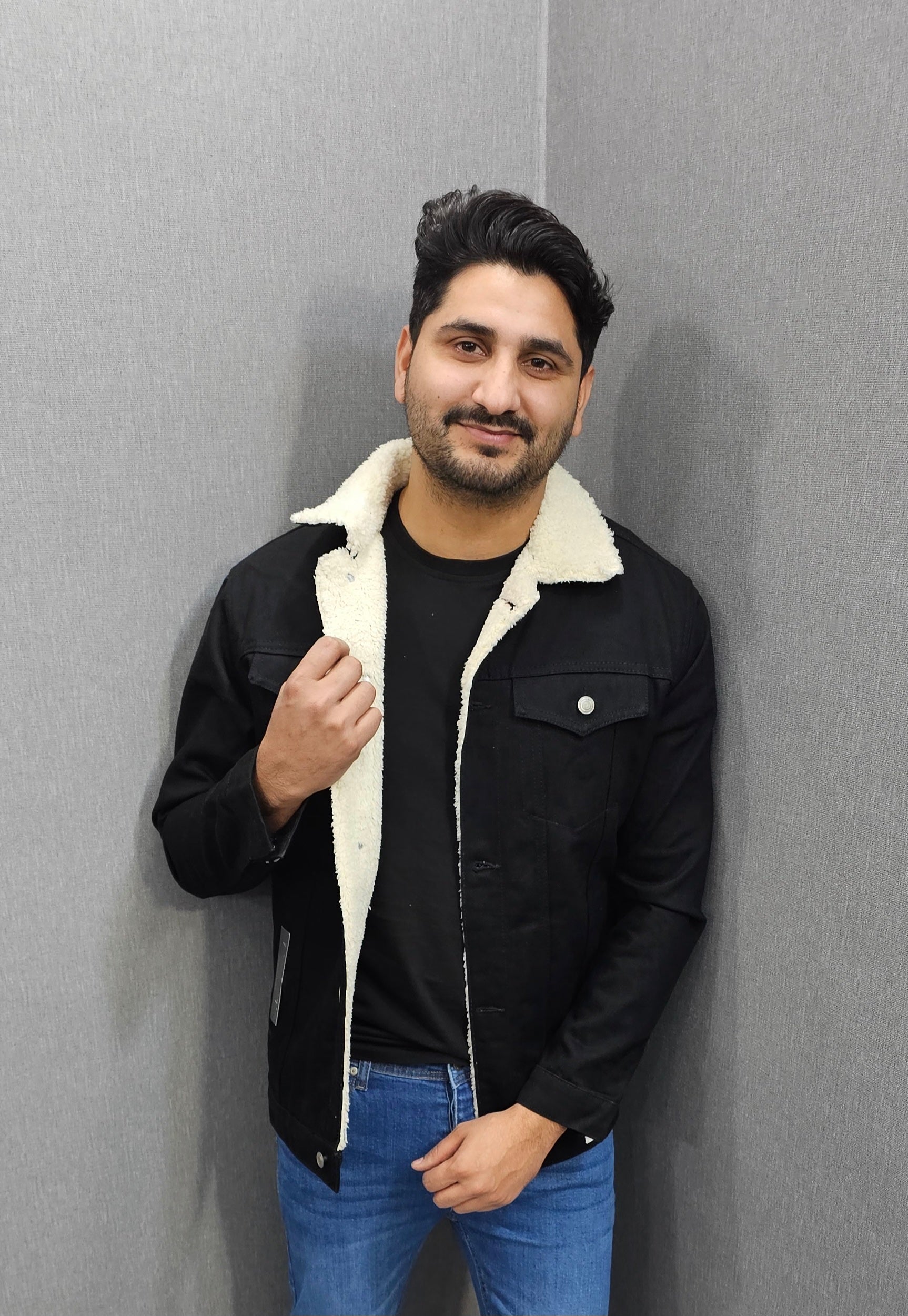 Black Men Full inside Fur Denim Jackets for Winter