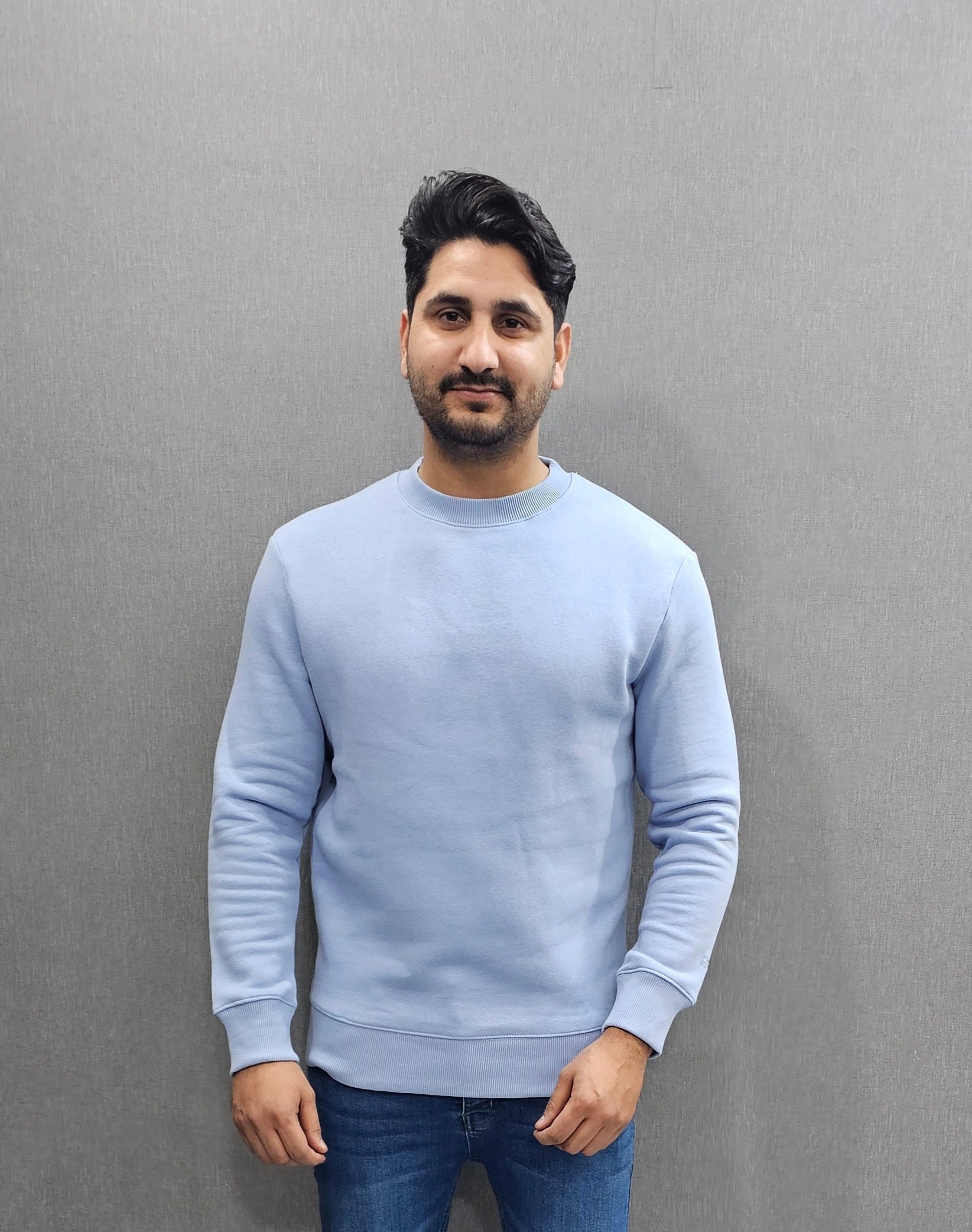 Sky Blue Men's Premium Sweatshirts Cotton Fleece Fabric