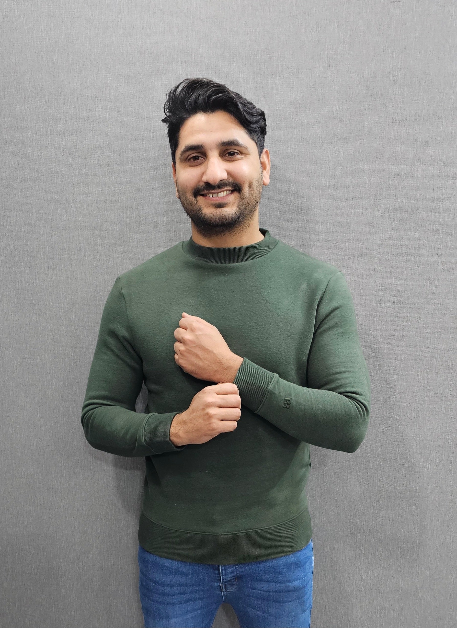 Green Men's Premium Sweatshirts Cotton Fleece Fabric