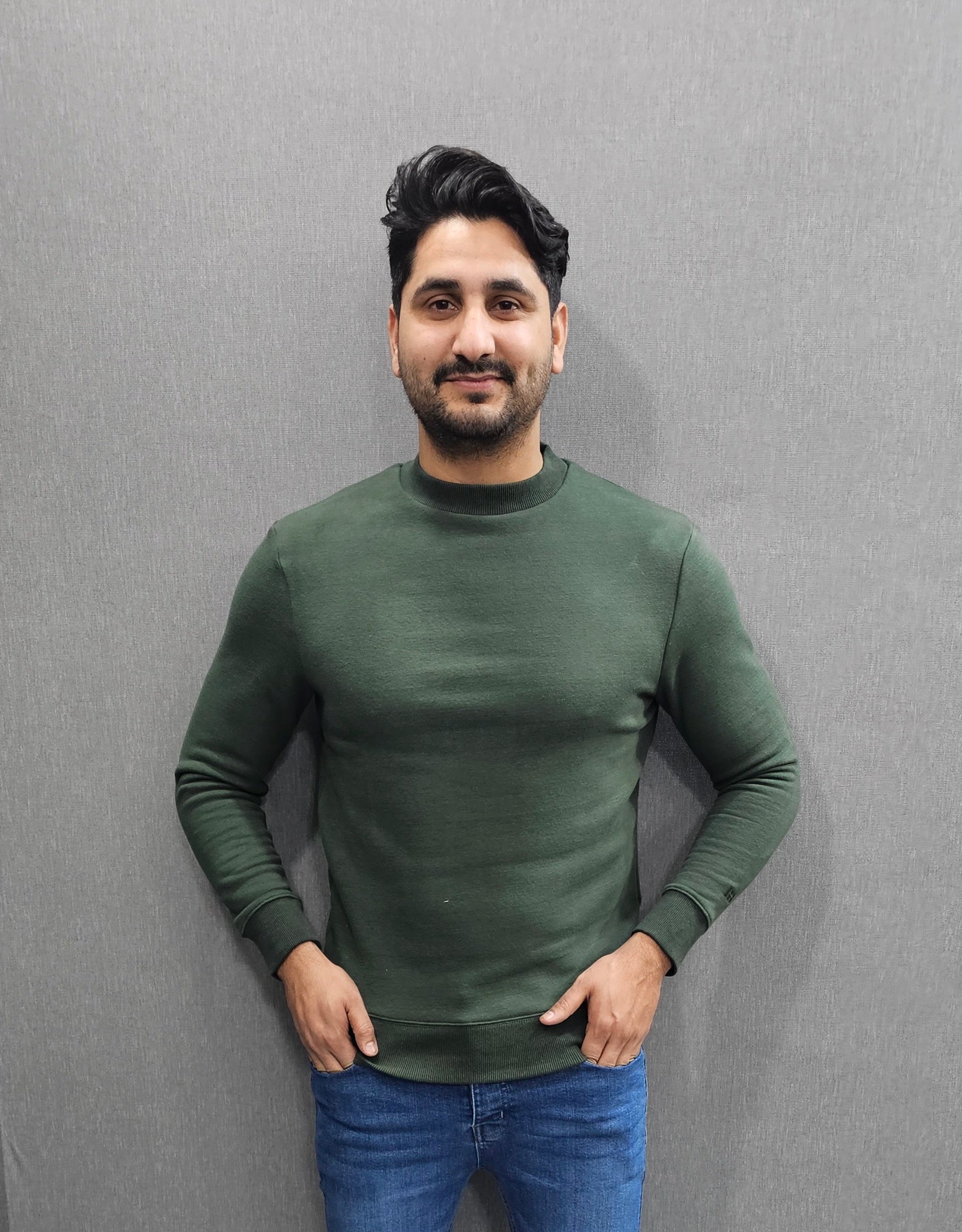 Green Men's Premium Sweatshirts Cotton Fleece Fabric