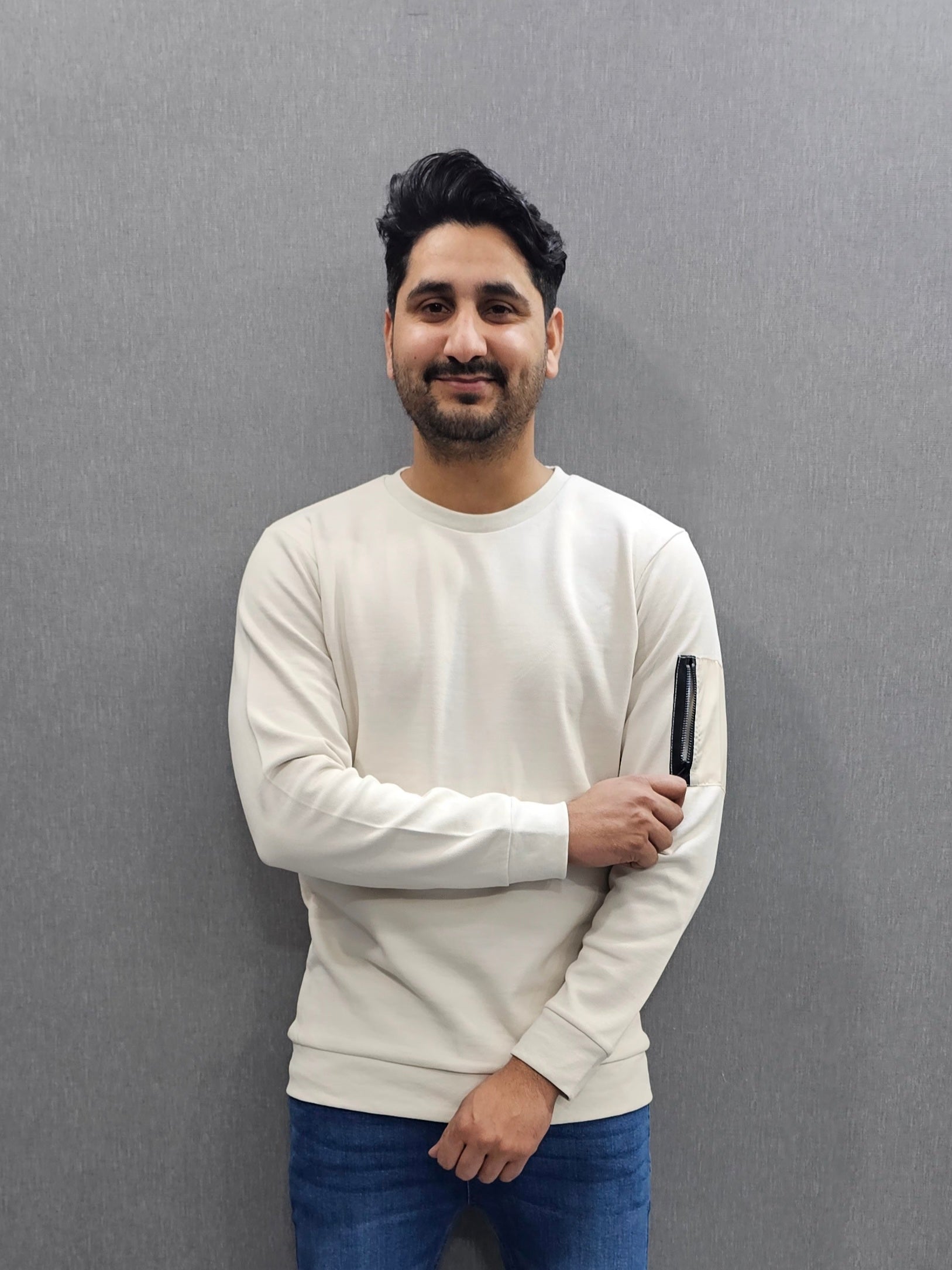 White Men's Premium Sweatshirts Cotton Fleece Fabric