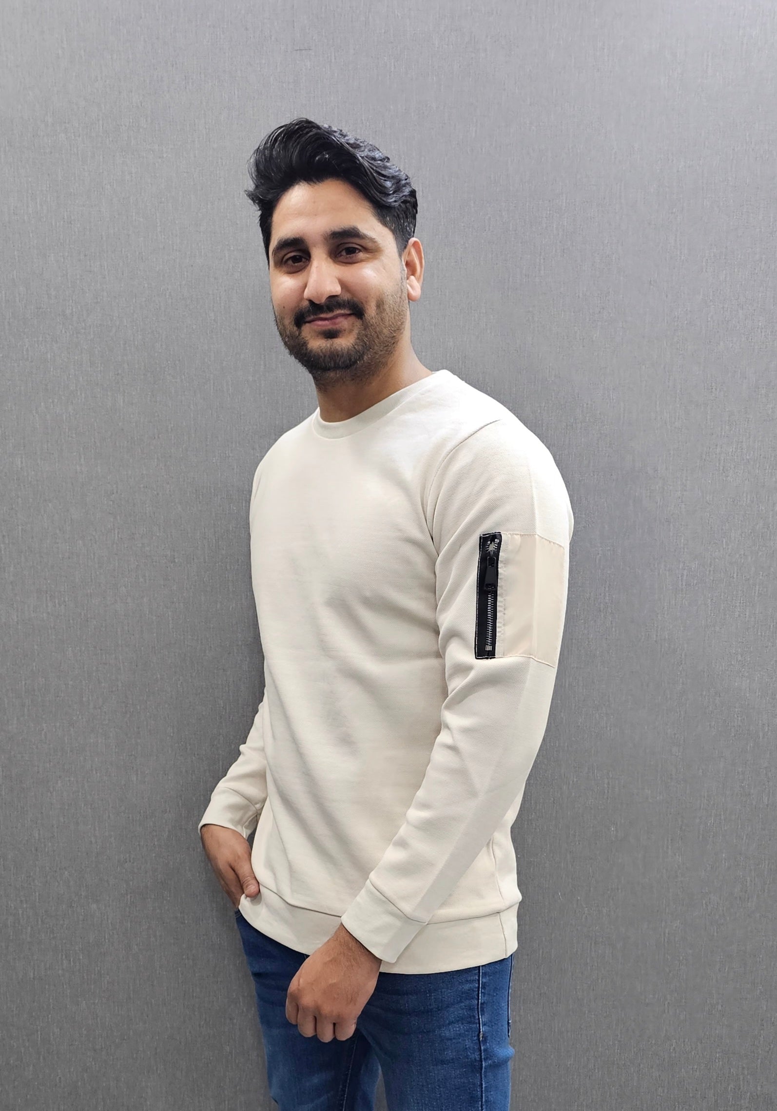 White Men's Premium Sweatshirts Cotton Fleece Fabric