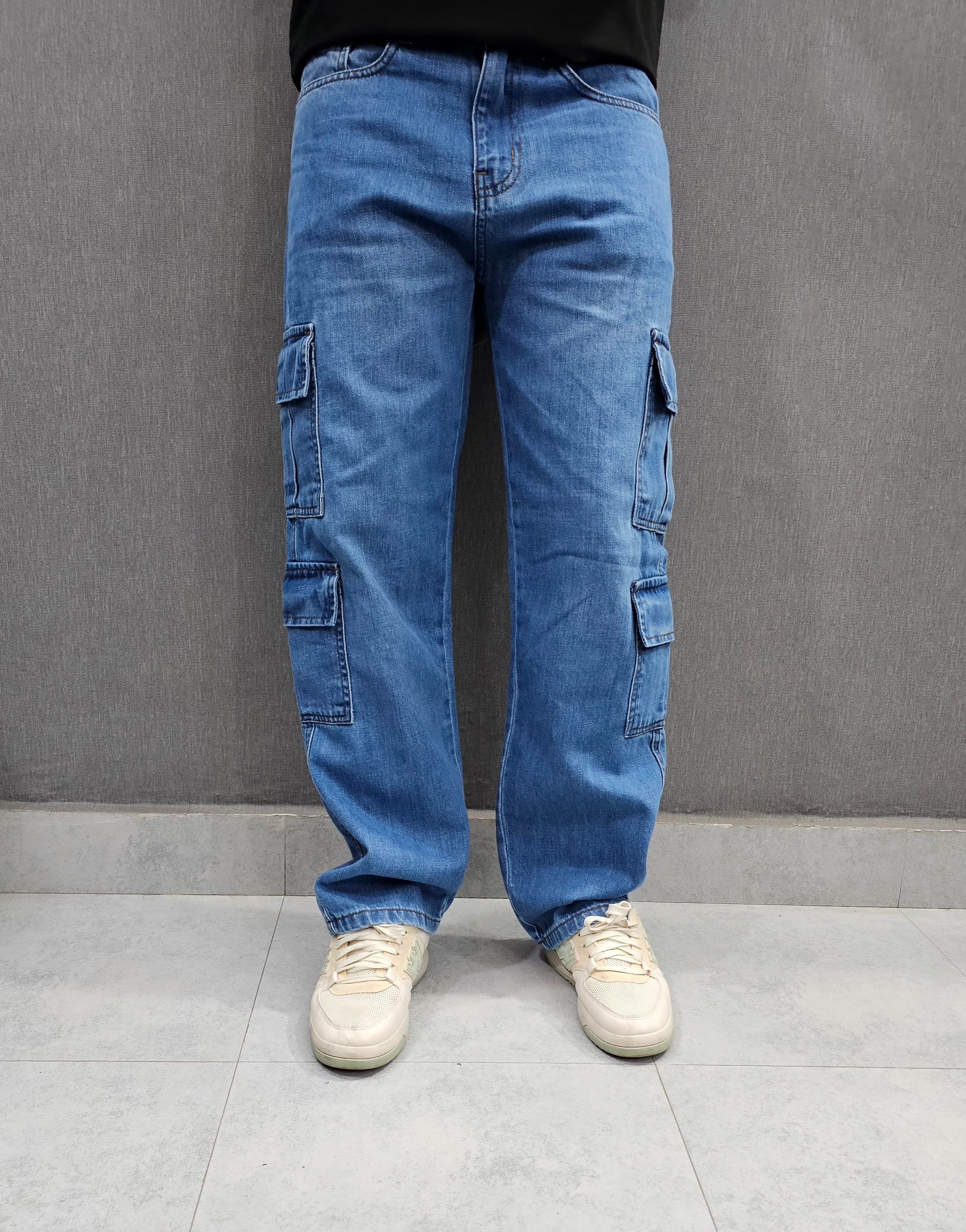 DL - Mid Blue. Denim Legacy Loose Fit Jeans, 8 pocket, soft comfortable non stretch Denim.