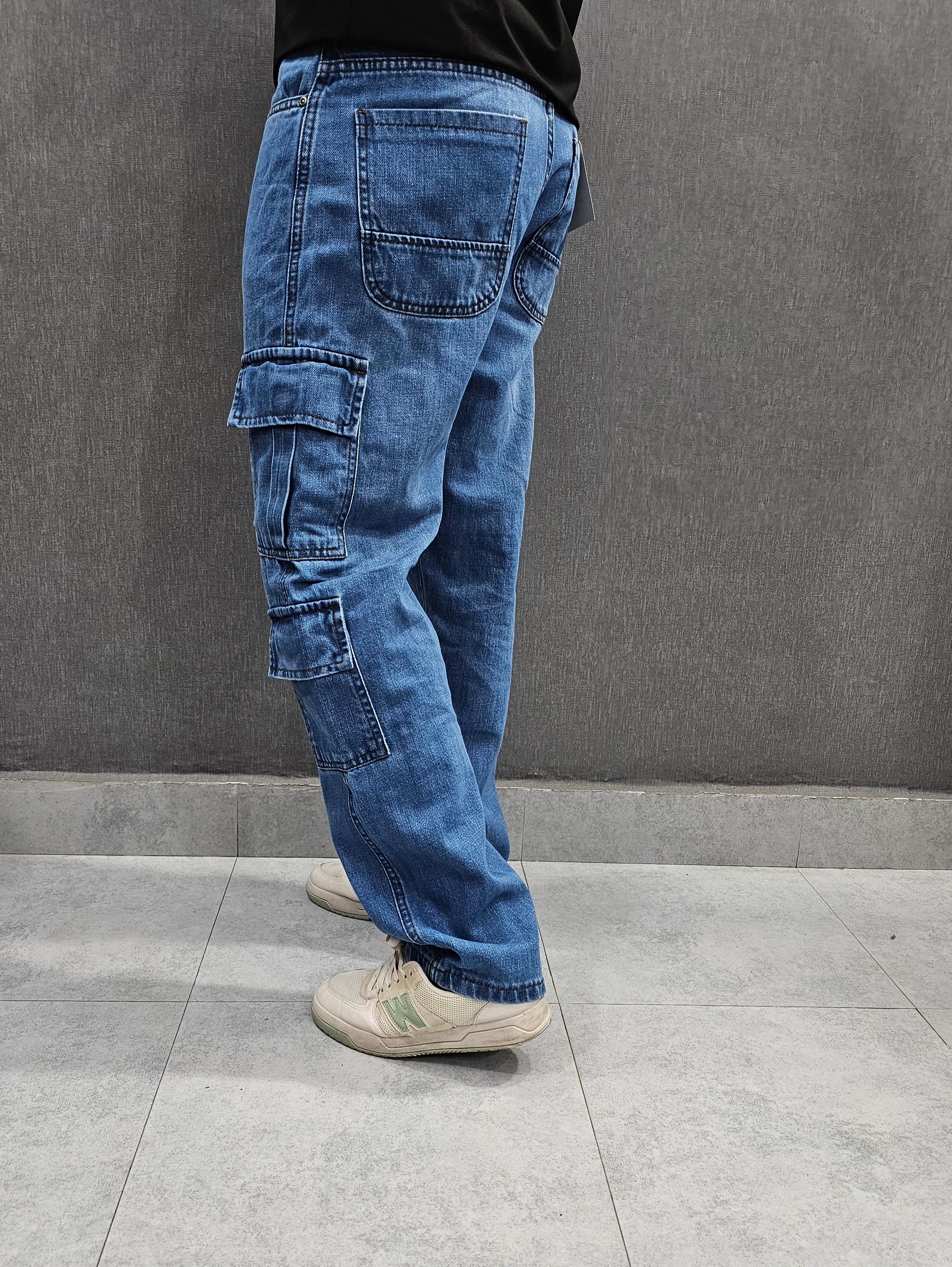 DL - Mid Blue. Denim Legacy Loose Fit Jeans, 8 pocket, soft comfortable non stretch Denim.