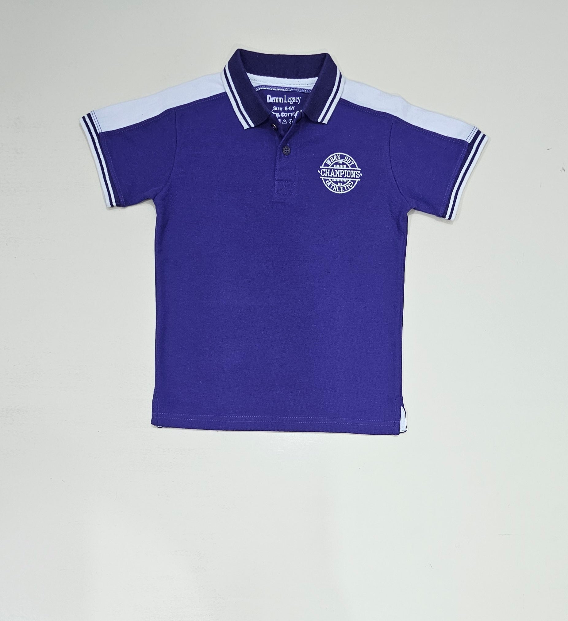 Boys Purple PQ fabric polo with white panel contrast.
