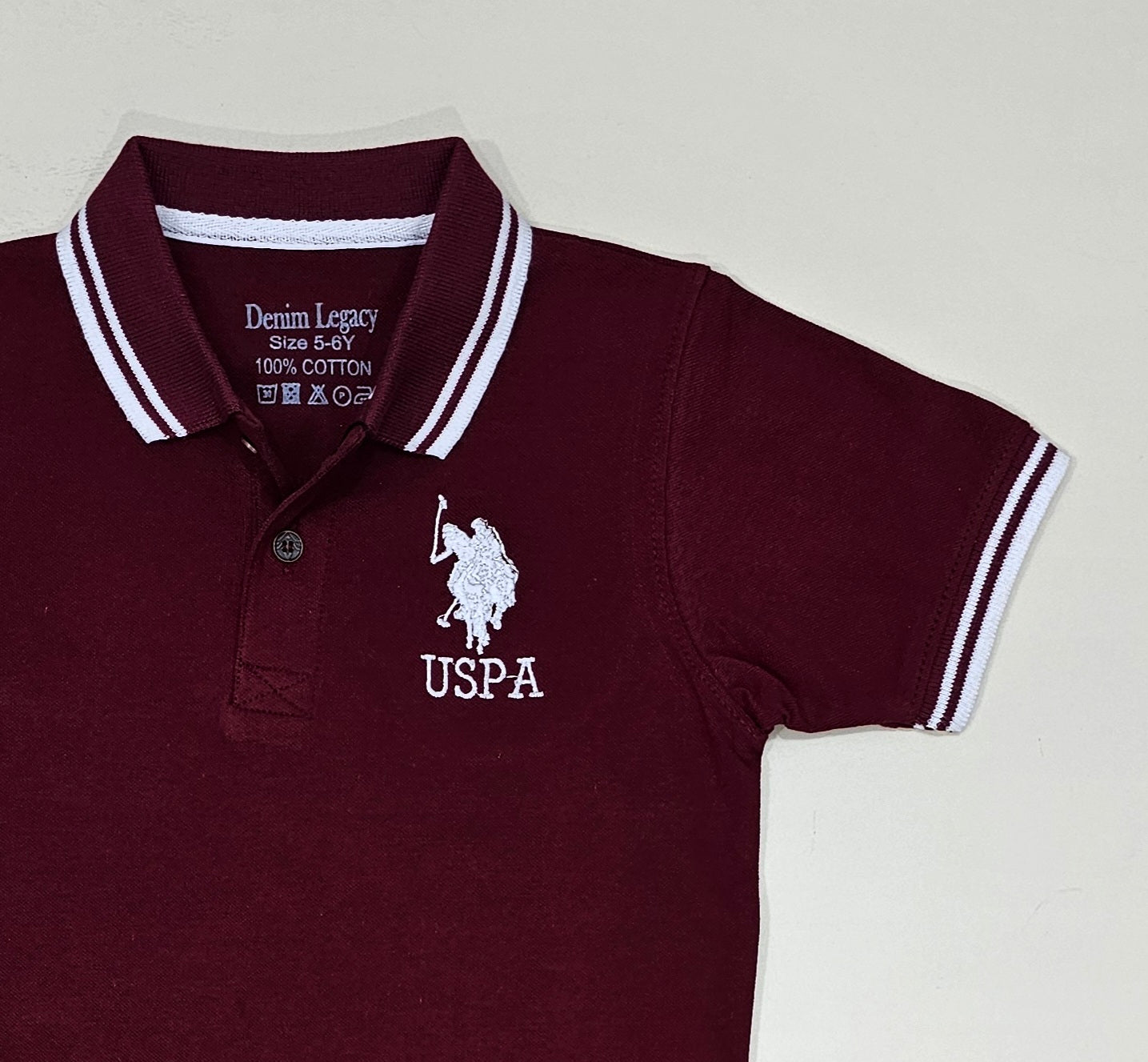 Boys Polo shirt PQ fabric, embroidered design, Dark Maroon colour.