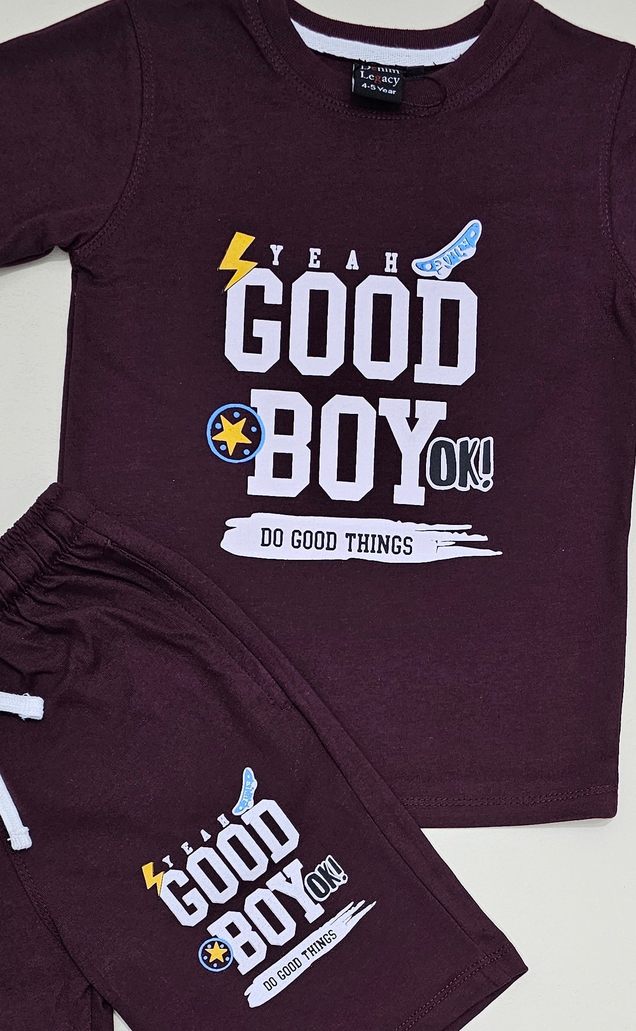 Dark Maroon, Good Boy Boys Suit with Shorts in Cotton jersey fabric.