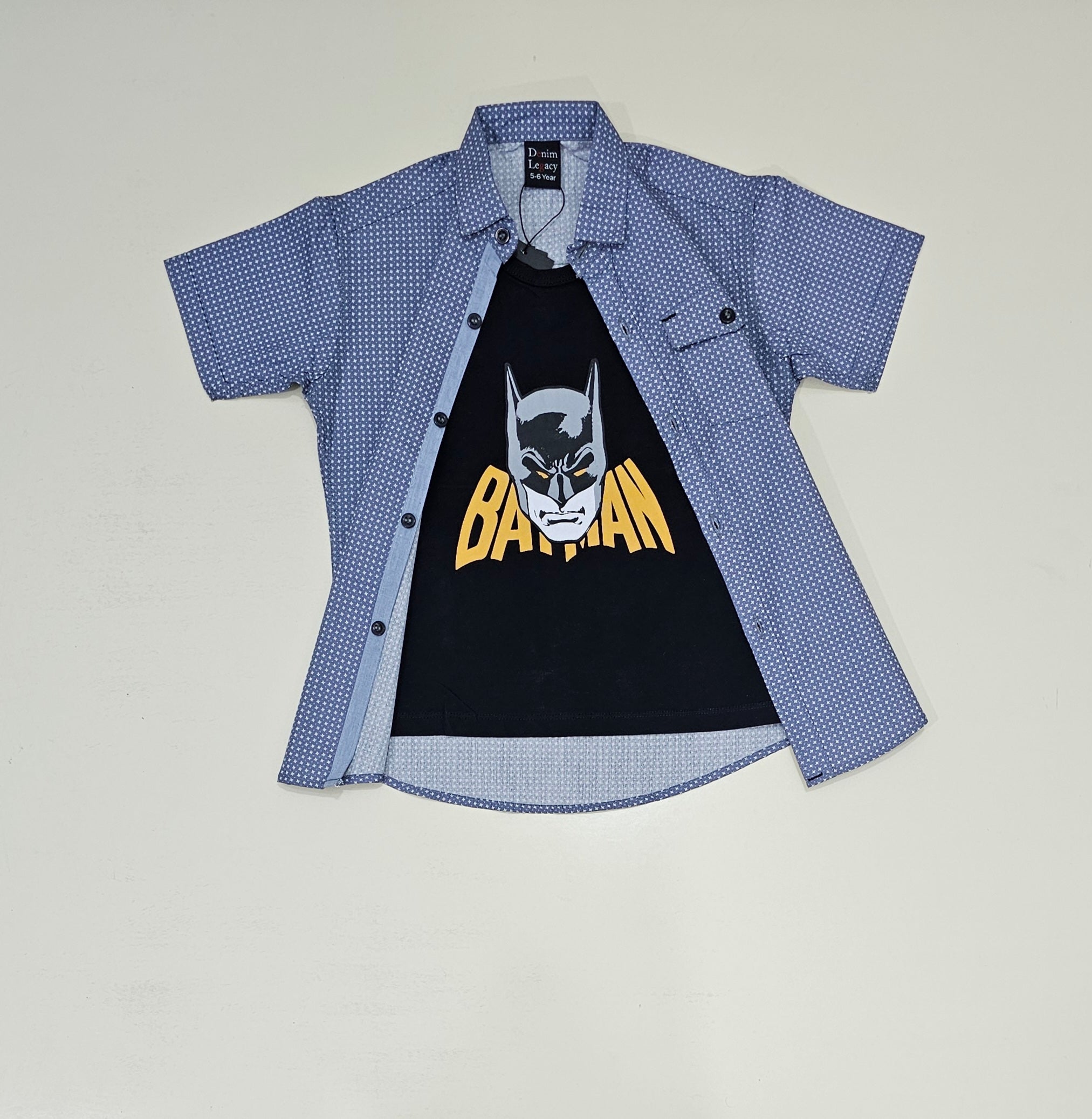 Boys Double shirt, Grey print shirt with inside black printed tshirt.