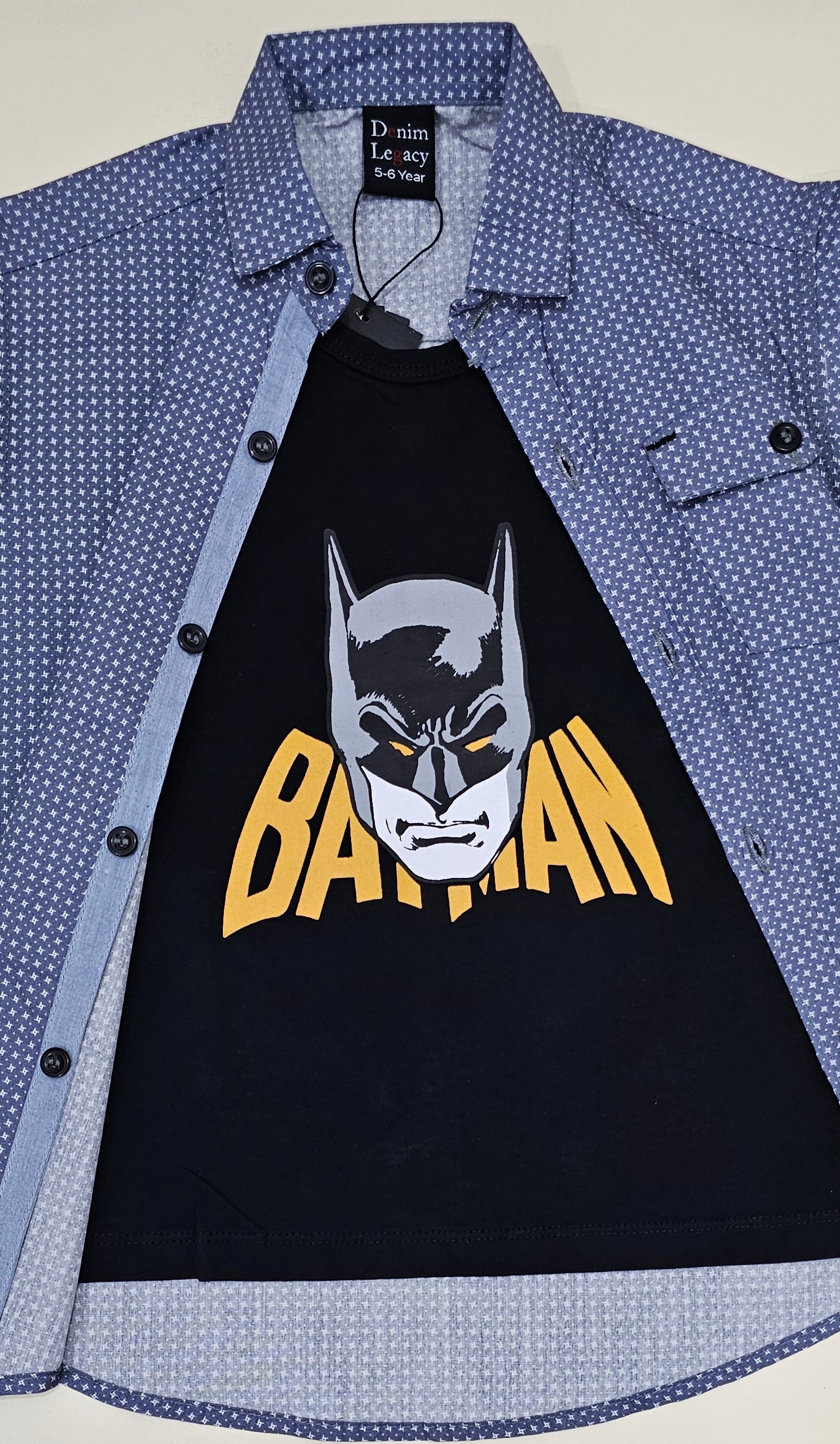 Boys Double shirt, Grey print shirt with inside black printed tshirt.