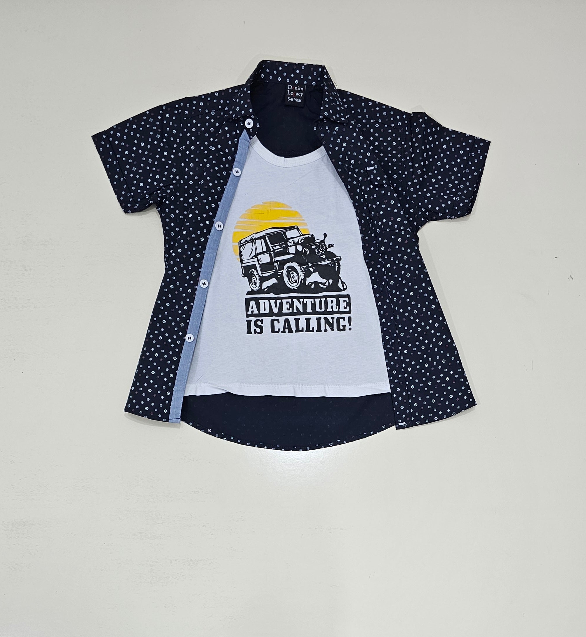 Boys Double shirt, Black print shirt with inside white printed tshirt.