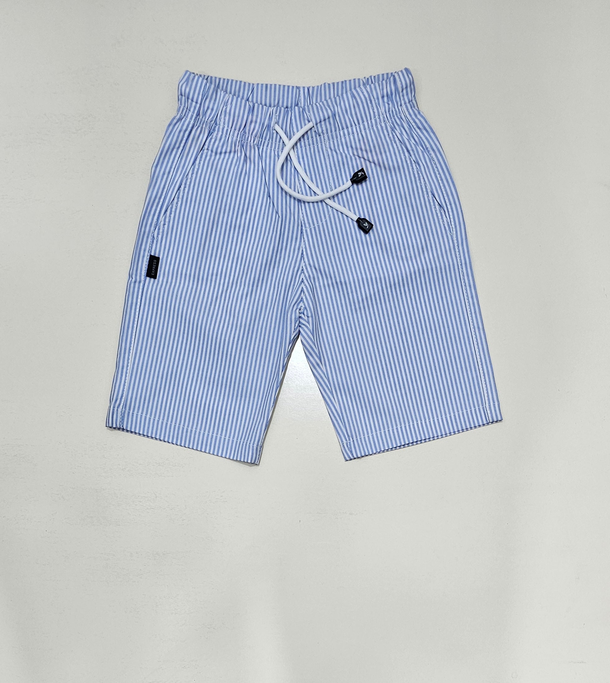 Boys printed Shorts, Cotton Stretch Fabric, Blue lining on white base.