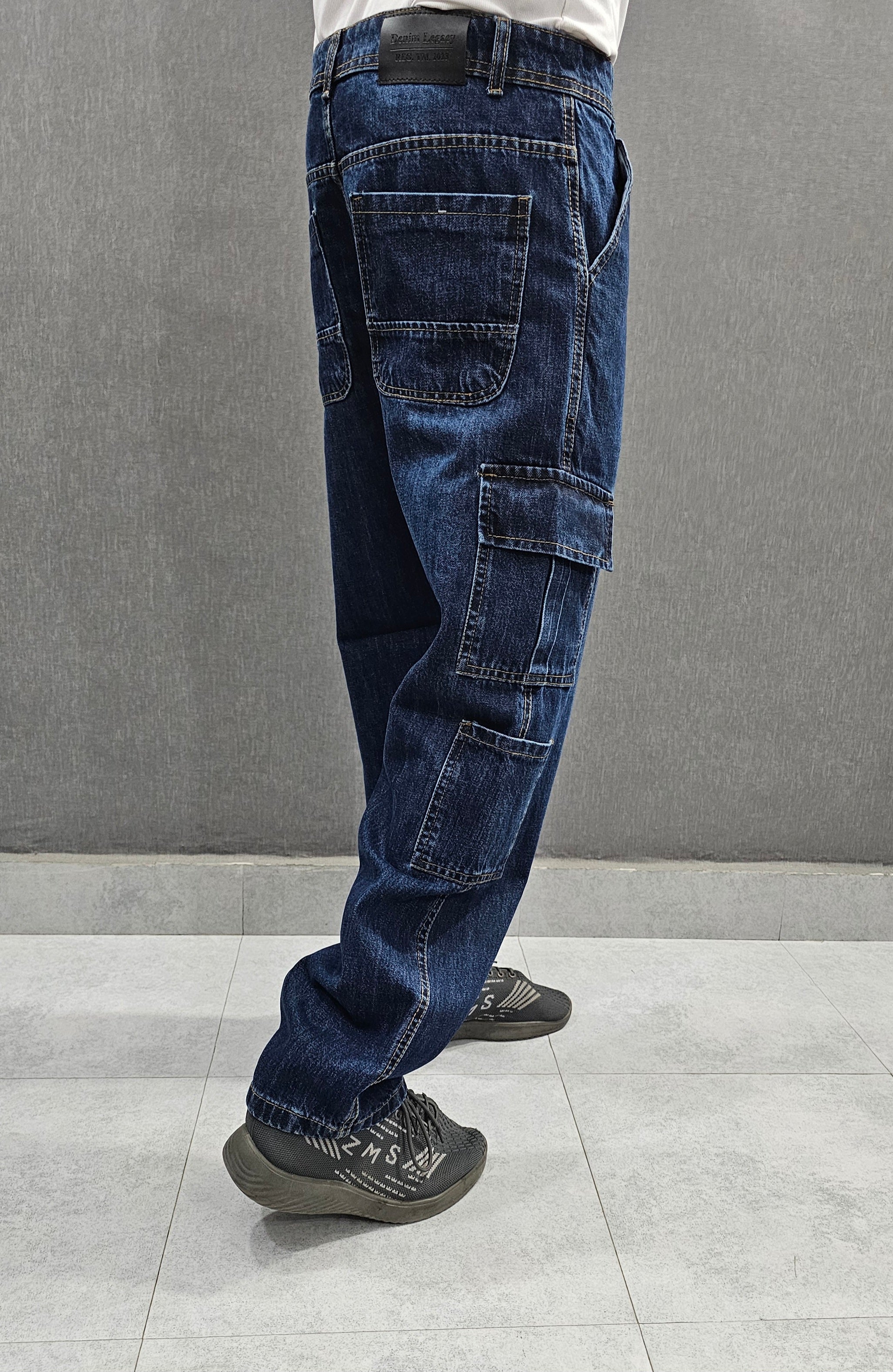 Dark Blue Loose Fit Jeans 8 pocket Jeans, Soft Comfortable non stretch Denim.