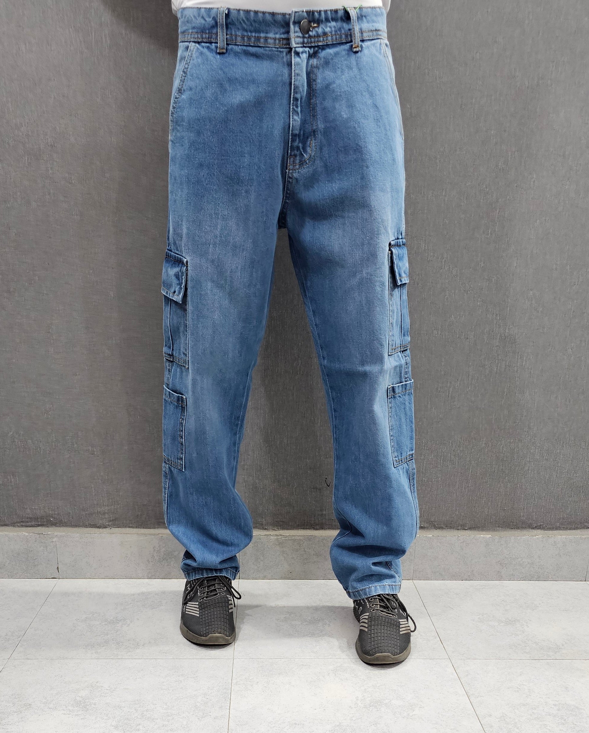 Mid blue Loose Fit Jeans 8 pocket, Soft Comfortable non stretch Denim.