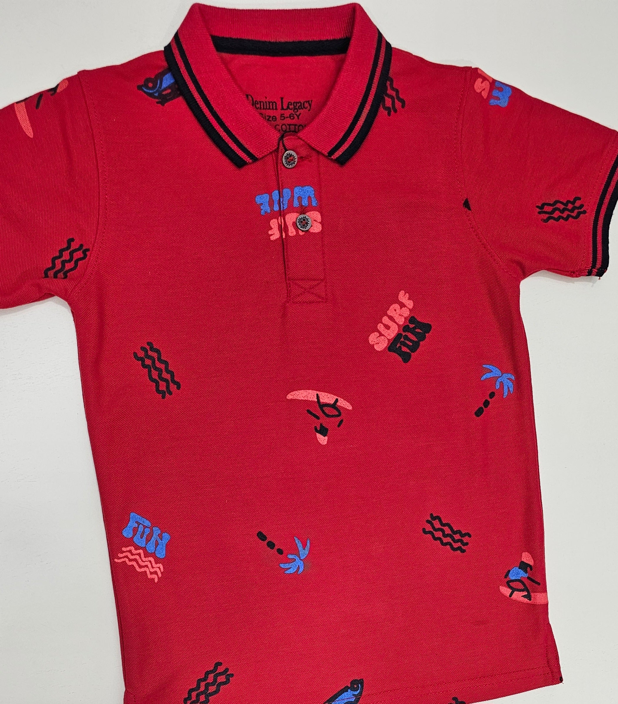 Boys Polo shirt PQ fabric, Red colour, full front body printed.