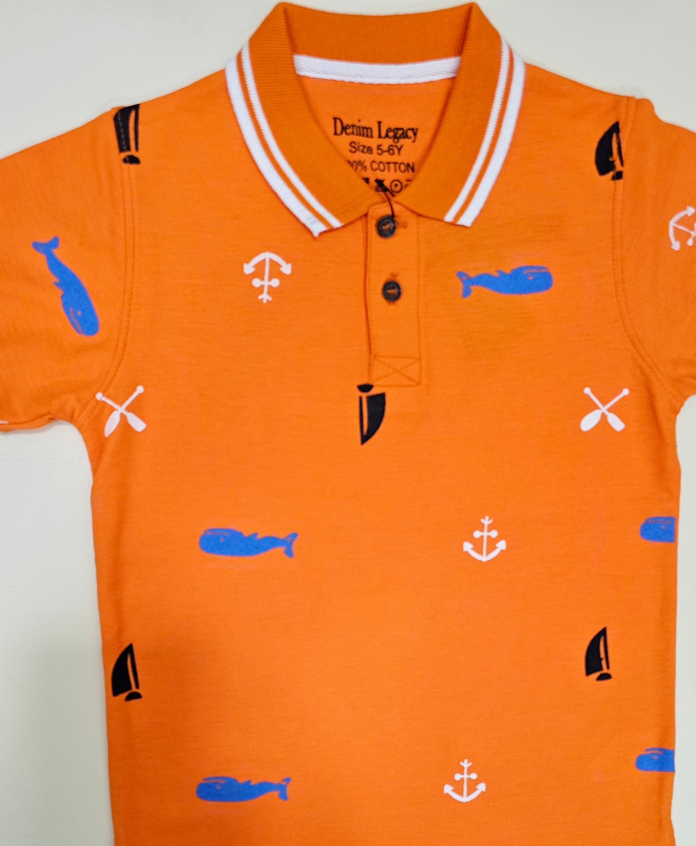 Boys Polo shirt PQ fabric, Orange colour, full front body printed.