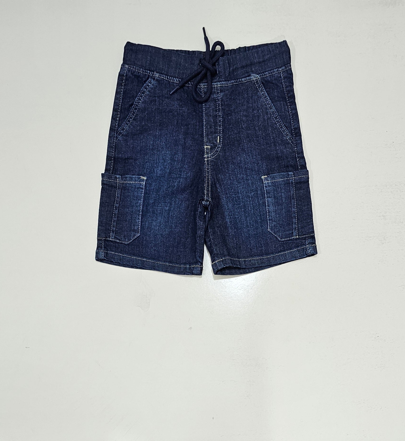 Six Pocket Boys Shorts Denim Stretch Fabric Colour, Dark Blue.