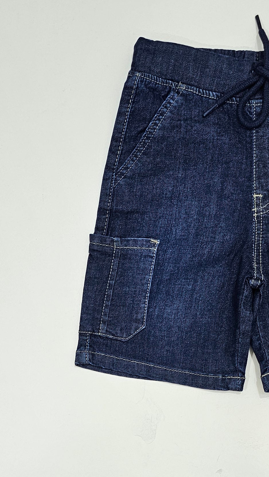 Six Pocket Boys Shorts Denim Stretch Fabric Colour, Dark Blue.