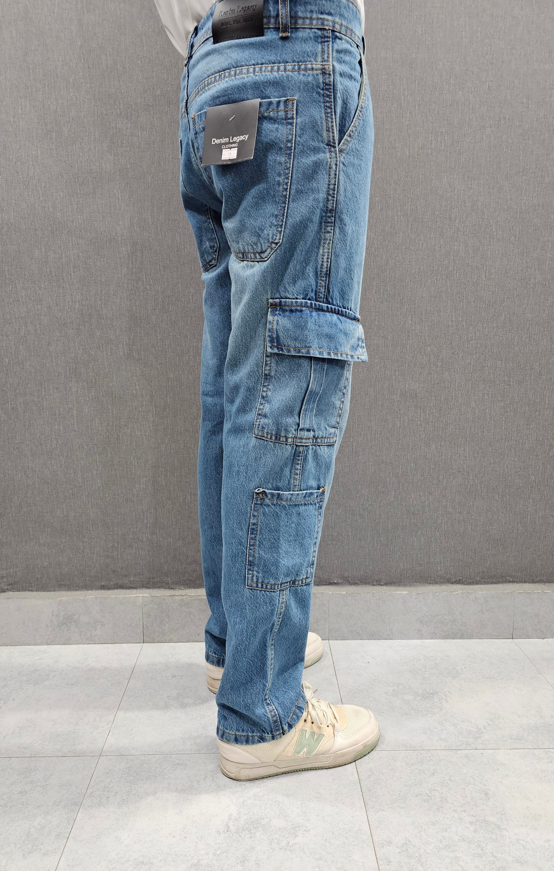 Dirty blue Loose Fit Jeans 8 pocket, Soft Comfortable non stretch Denim.