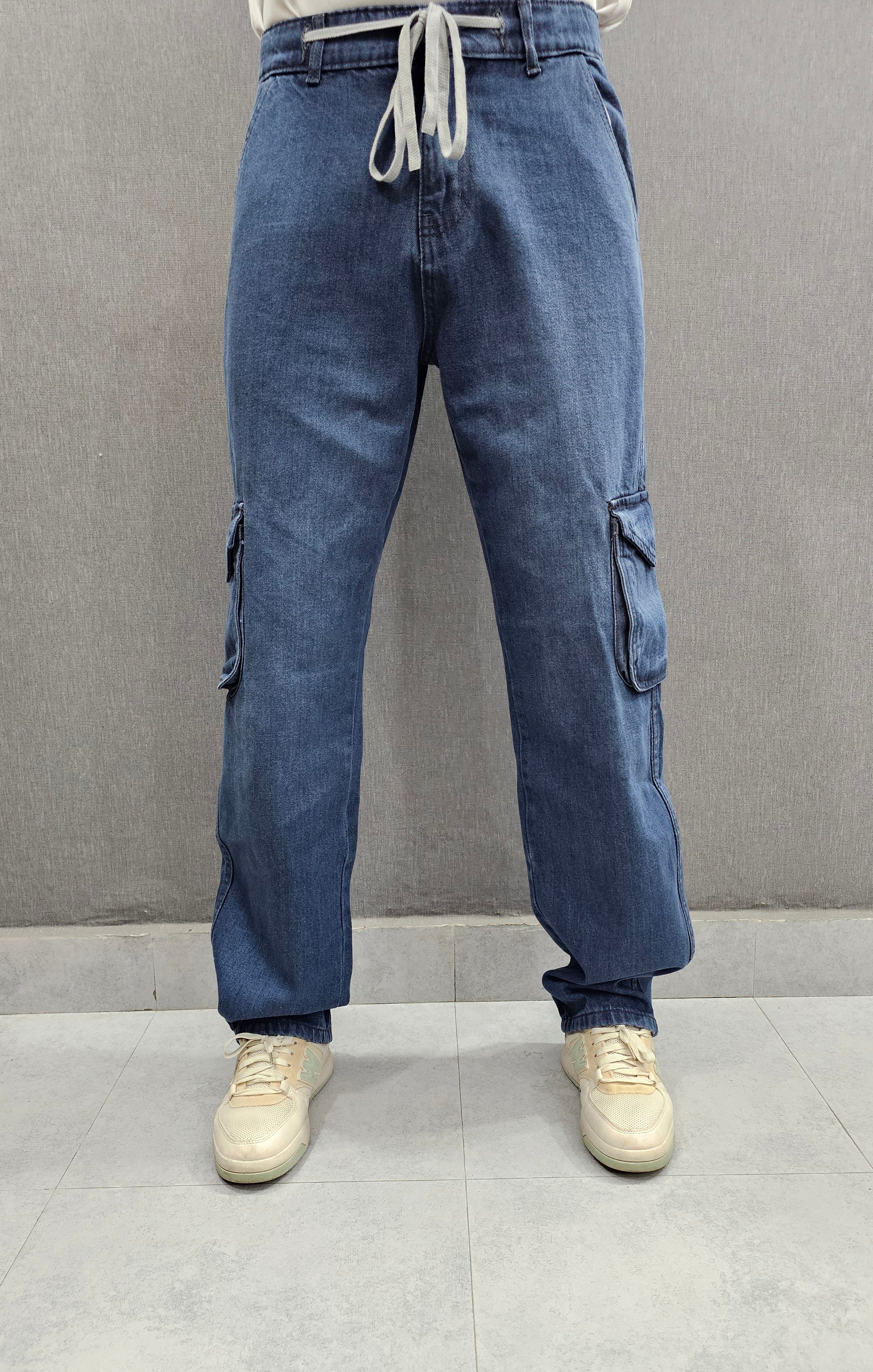 Grey Ballow Six pocket Loose Fit Jeans, soft comfortable non stretch Denim.