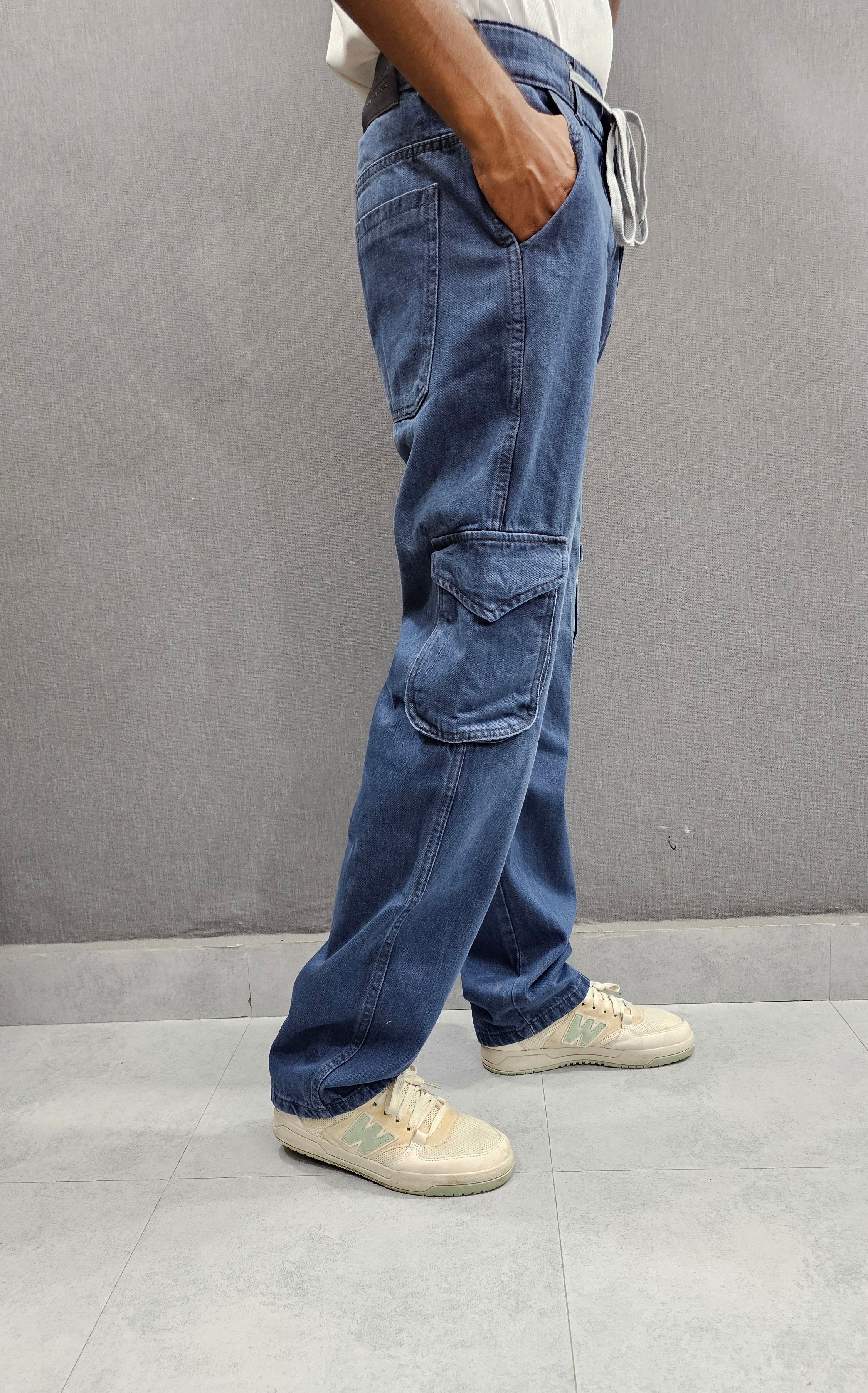 Grey Ballow Six pocket Loose Fit Jeans, soft comfortable non stretch Denim.