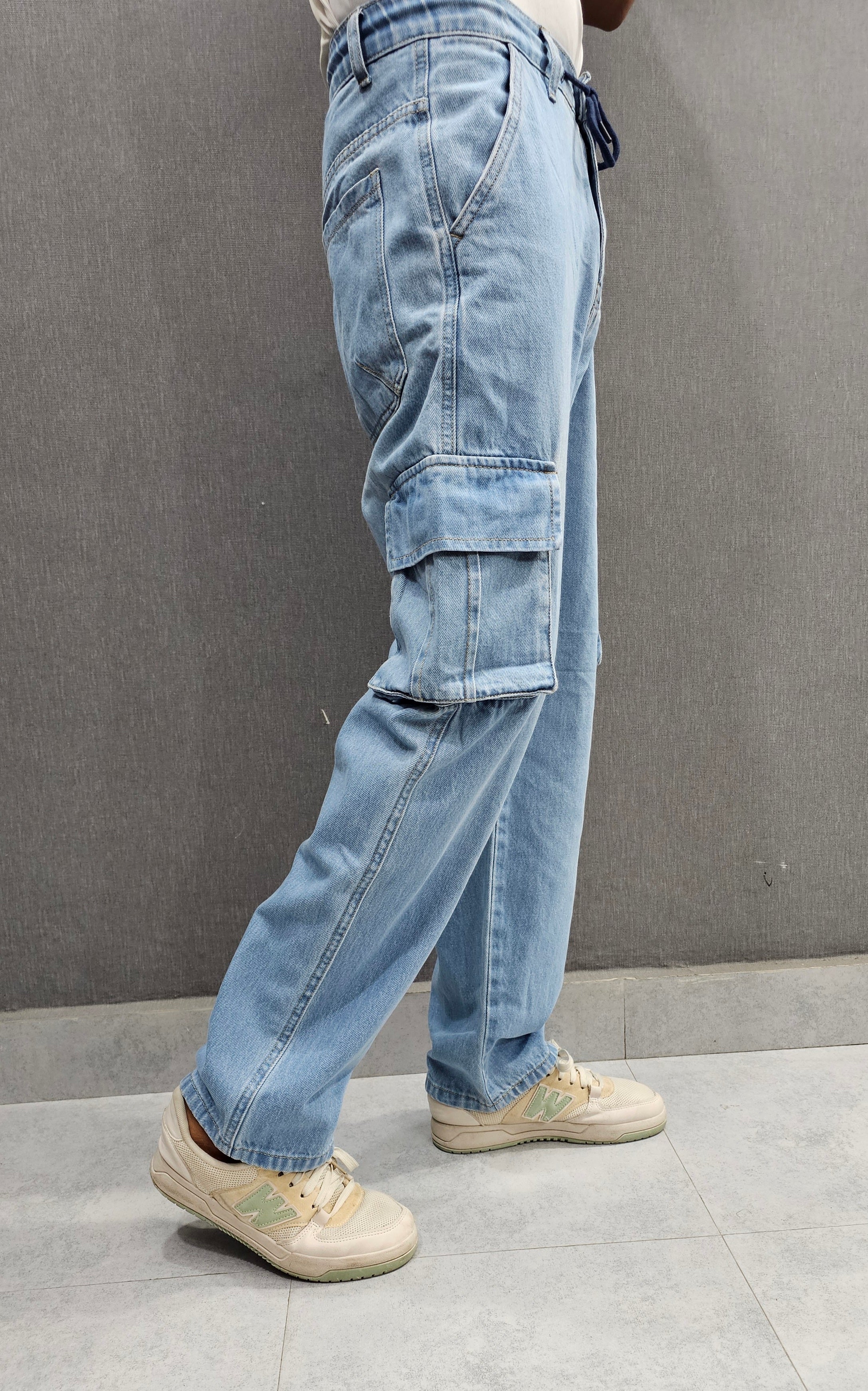 Sky Blue. Denim Legacy Loose Fit Jeans, 6 pocket Ballow, soft comfortable non stretch Denim.