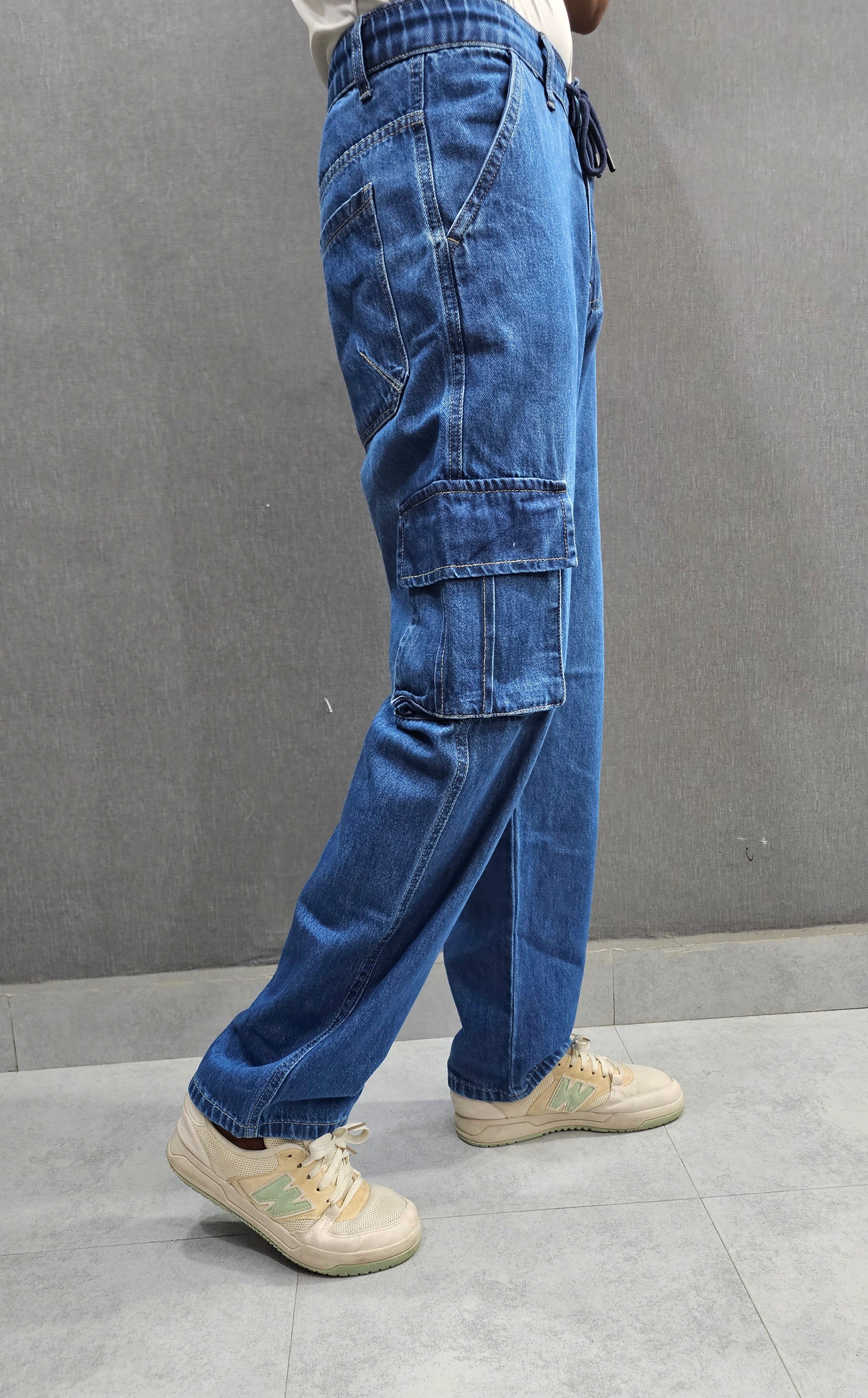 Mid Blue. Denim Legacy Loose Fit Jeans, 6 pocket Ballow, soft comfortable non stretch Denim.