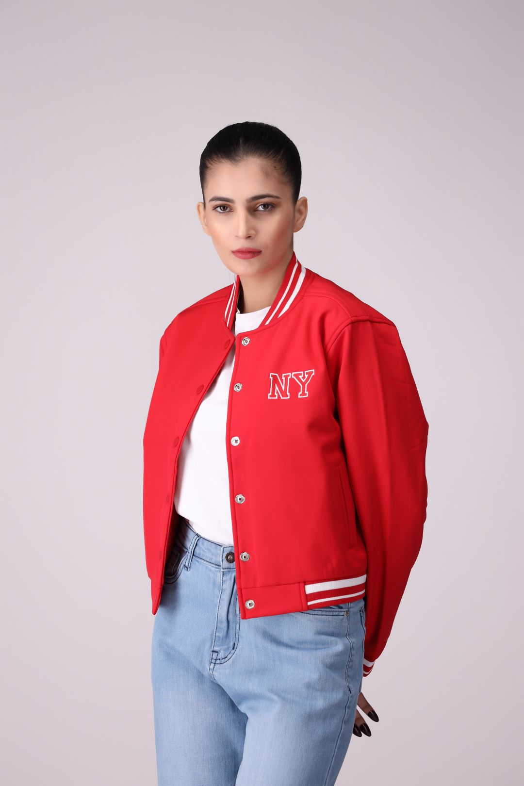 Red Baseball Ladies Jacket in Imported Fabric