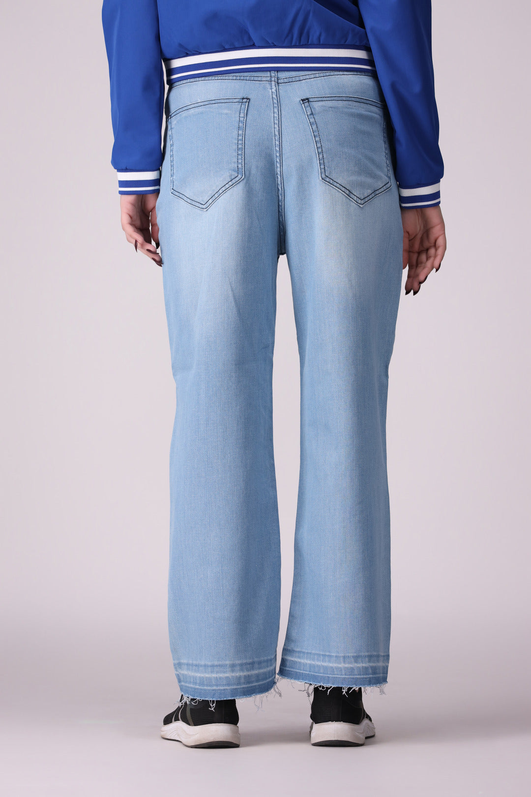 Sky Blue Wide Leg Open Bottom Ladies Jeans, comfort stretch Denim