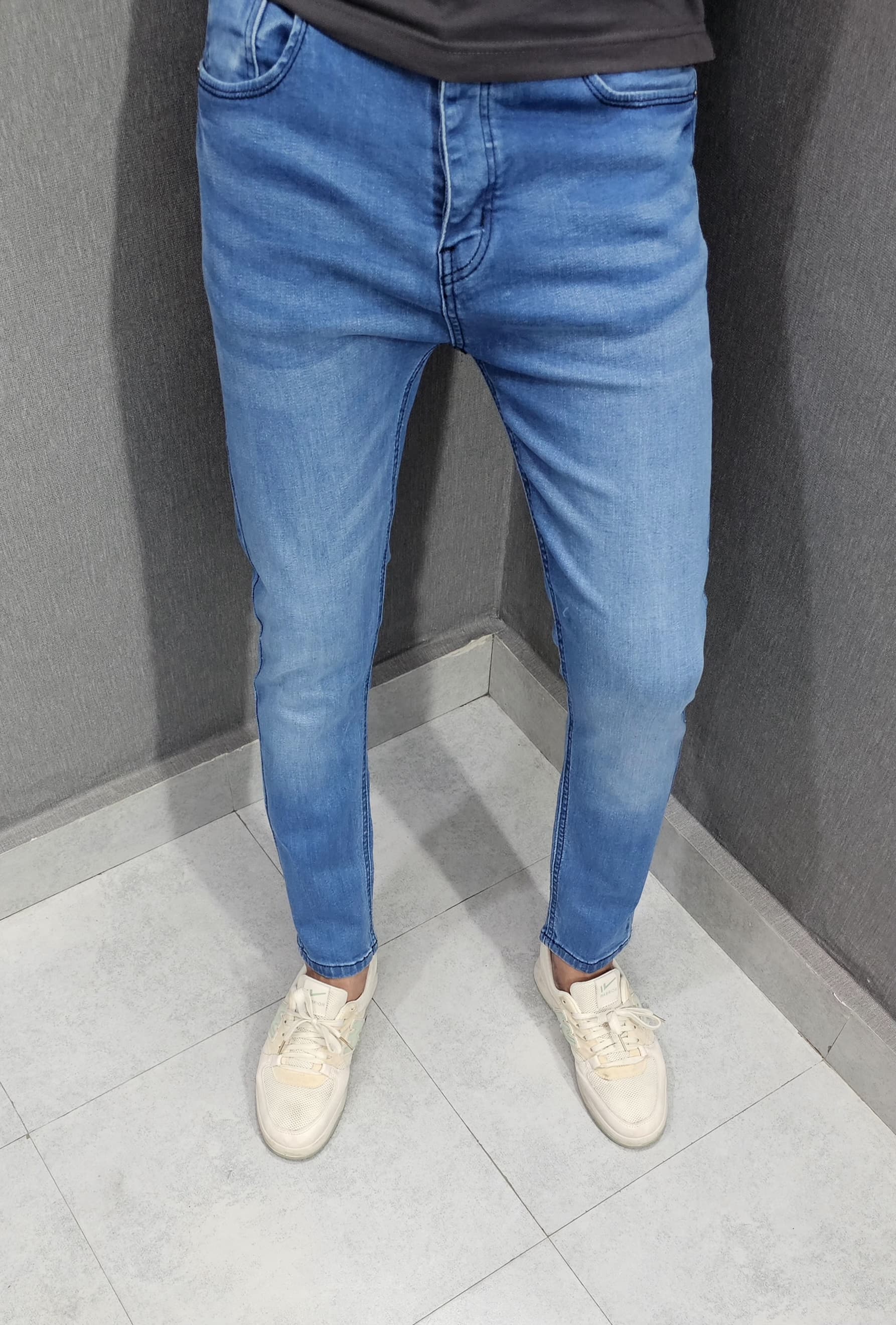 Mens Premium Stretch Ankle Jeans. Soft comfortable Stretch Denim Fabric Light Blue