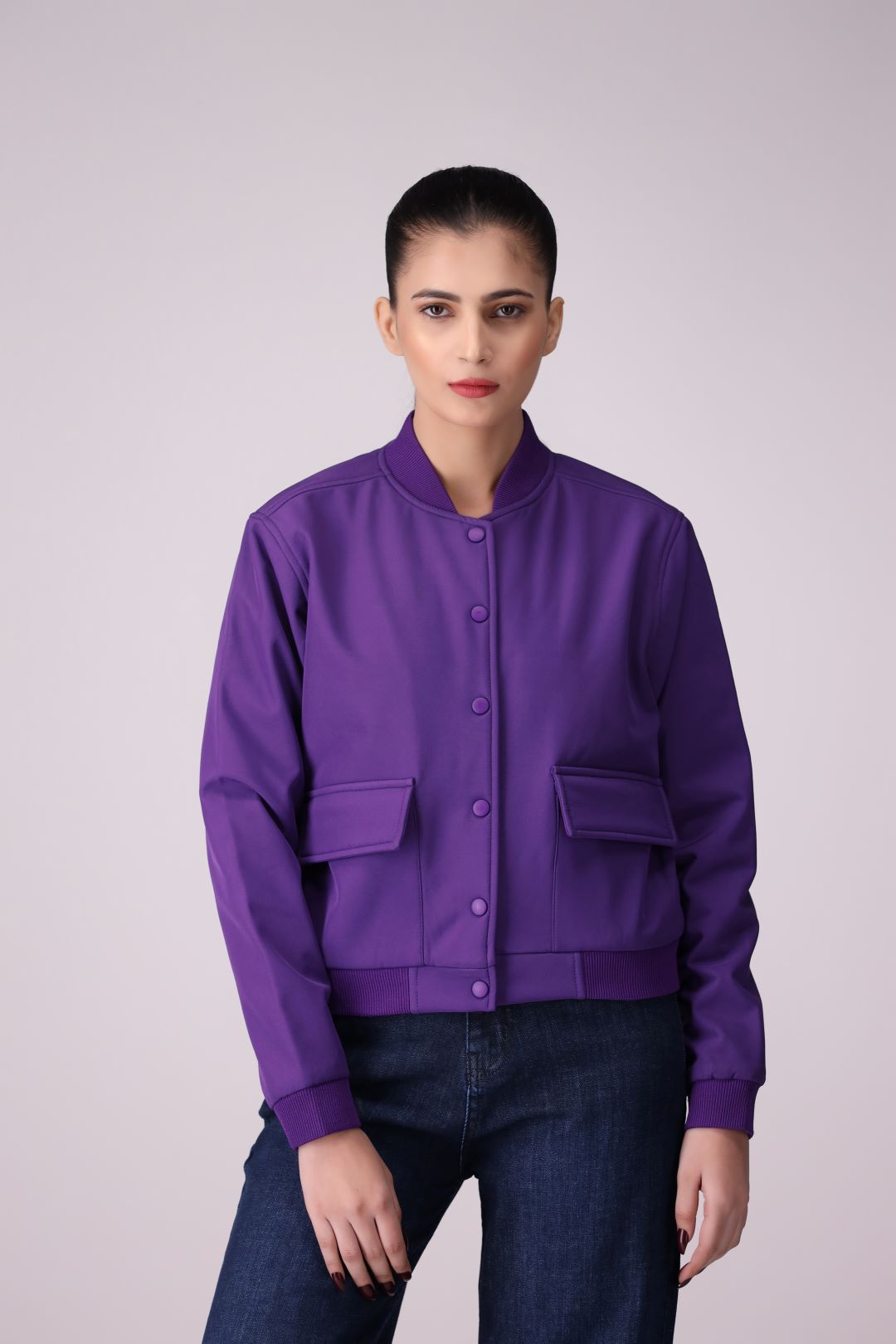Purple front pocket Ladies Jacket in Imported Fabric