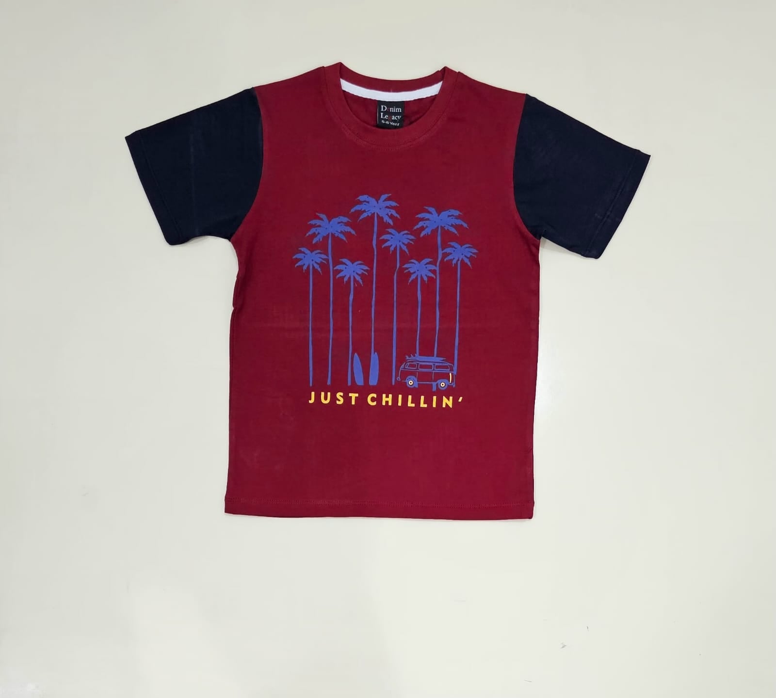 Boys Fashion T-shirts cotton jersey Red with contrast navy blue arms