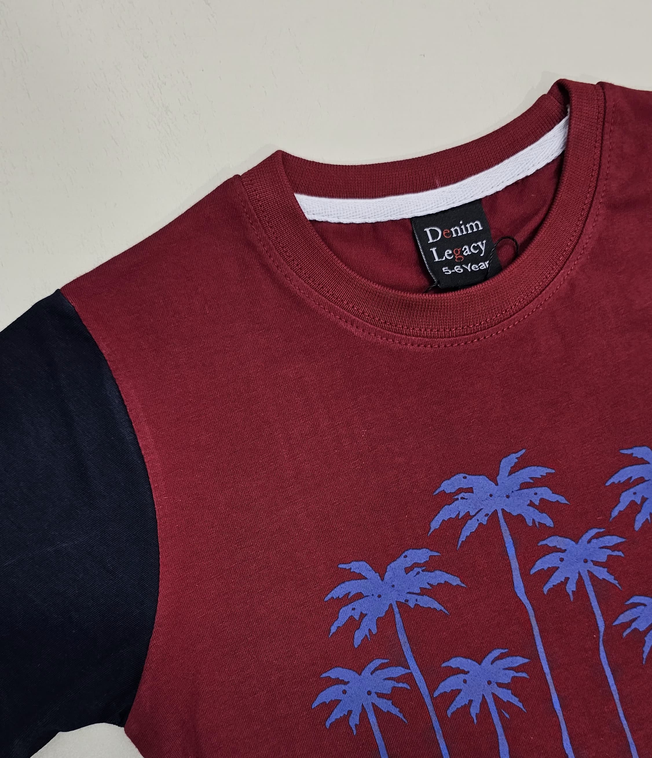 Boys Fashion T-shirts cotton jersey Red with contrast navy blue arms