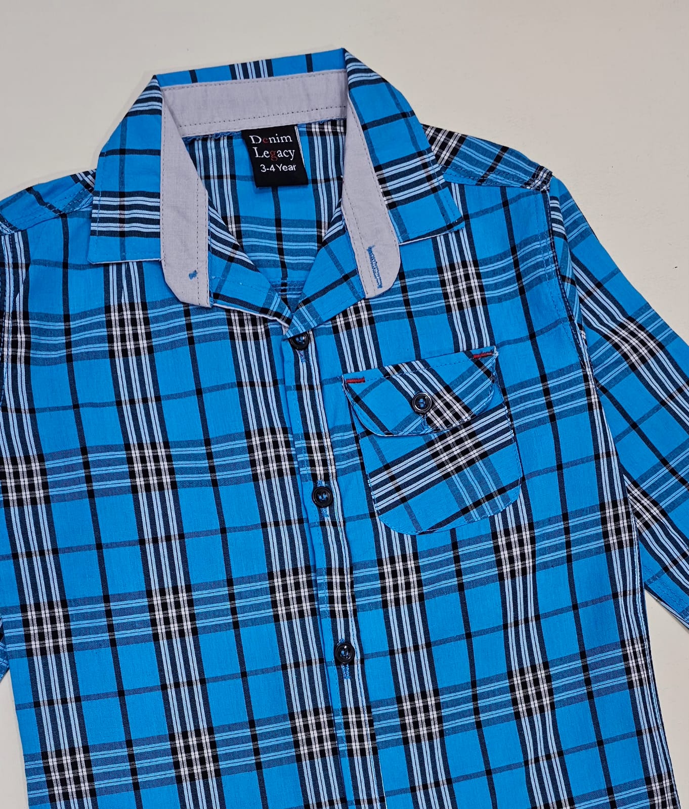 Grey and Blue Check Boys Full Sleeve Casual Shirts