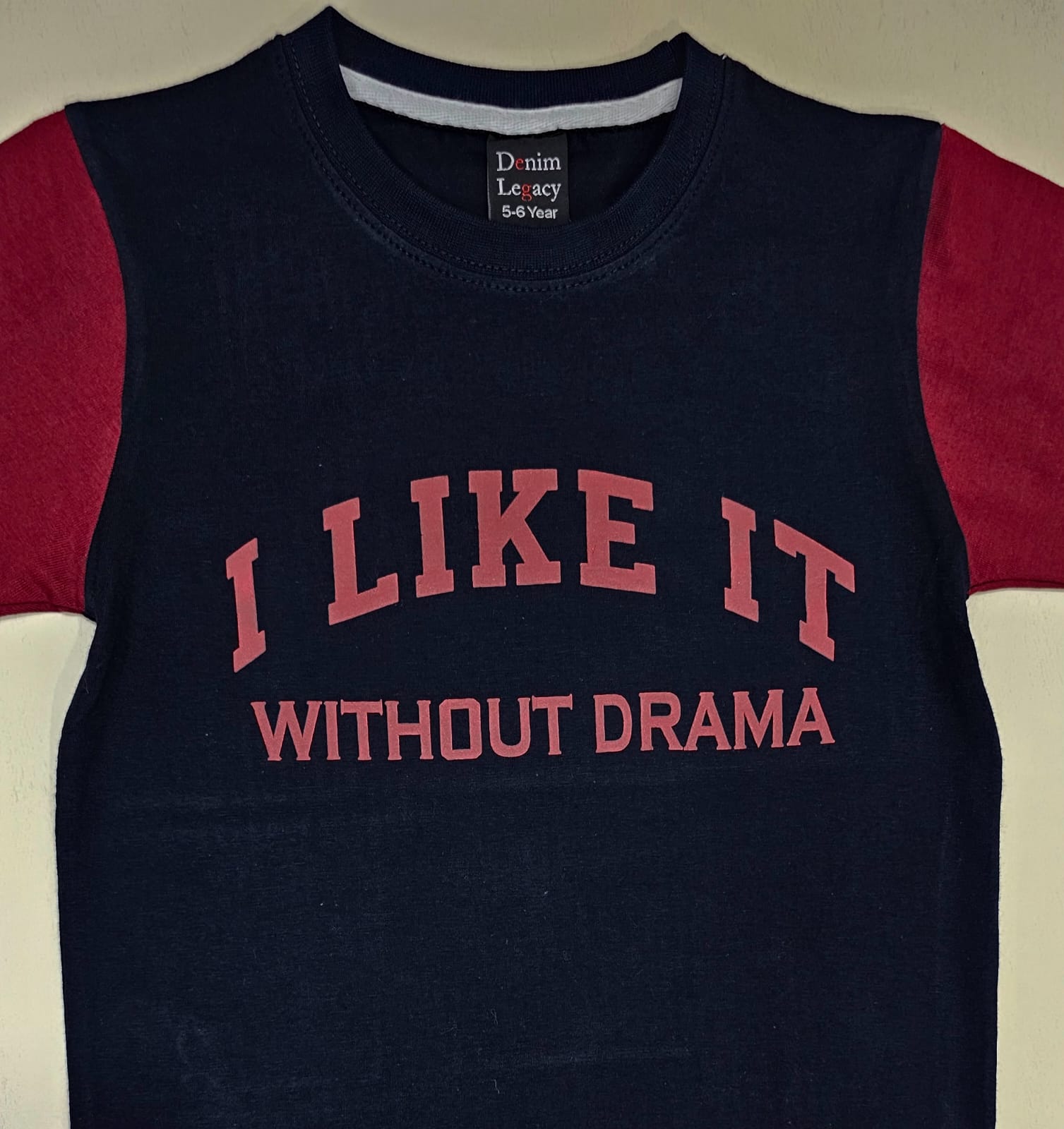 Boys Fashion T-shirts cotton jersey Navy Blue with contrast red arms.