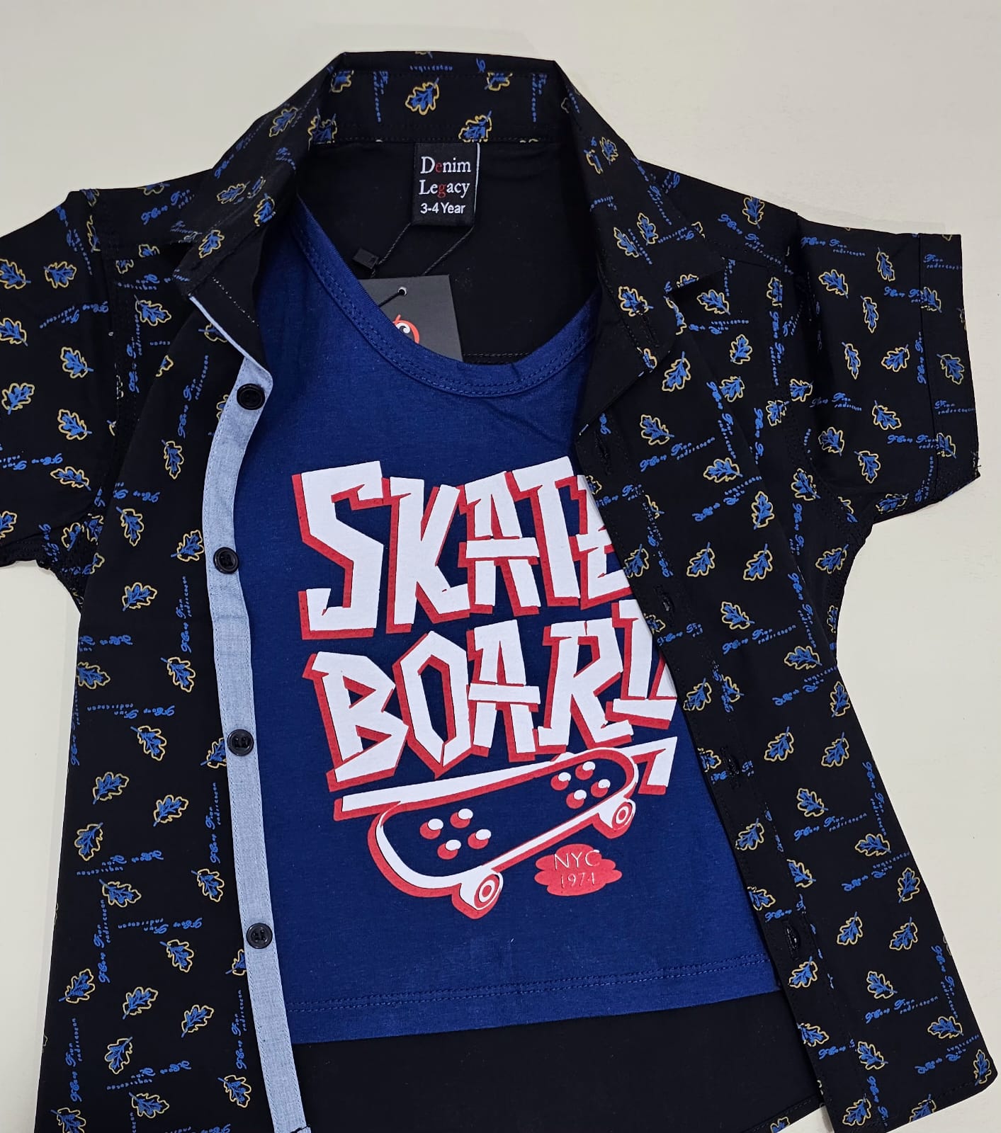 Black with inside Blue tshirt Boys Casual Shirt