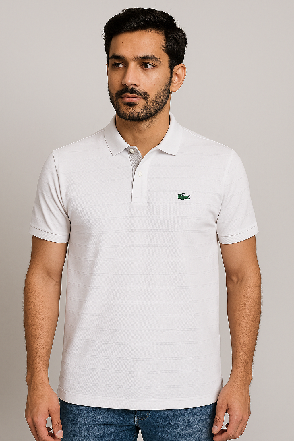 Mens knitted polo shirts in Cotton popcorn self Fabric White