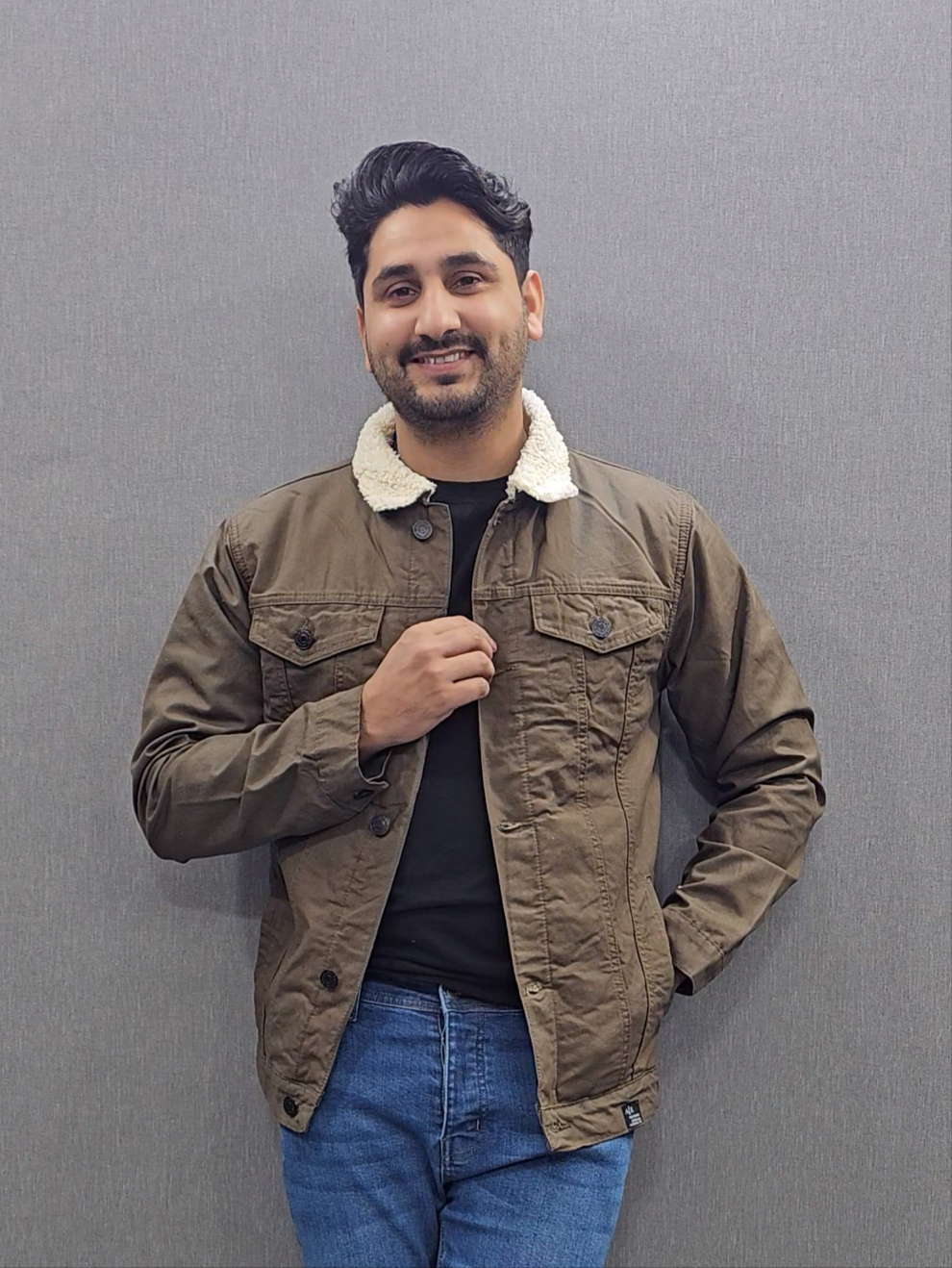 Brown Men Full inside Fur Denim Jackets for Winter