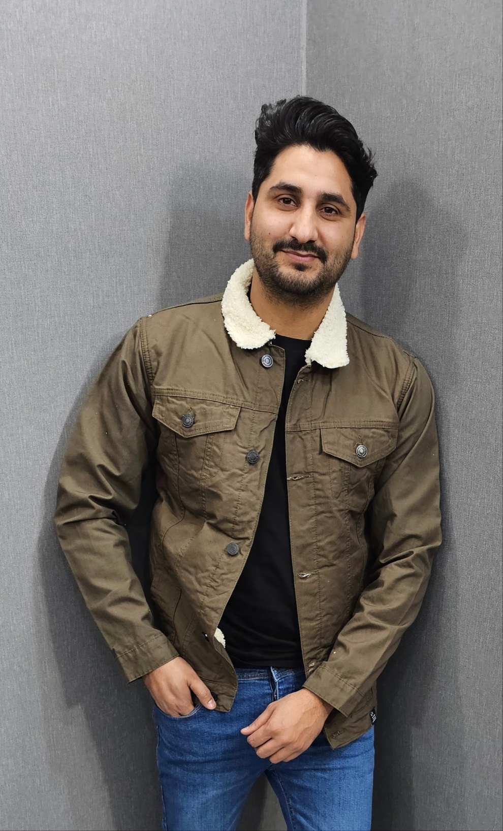 Brown Men Full inside Fur Denim Jackets for Winter