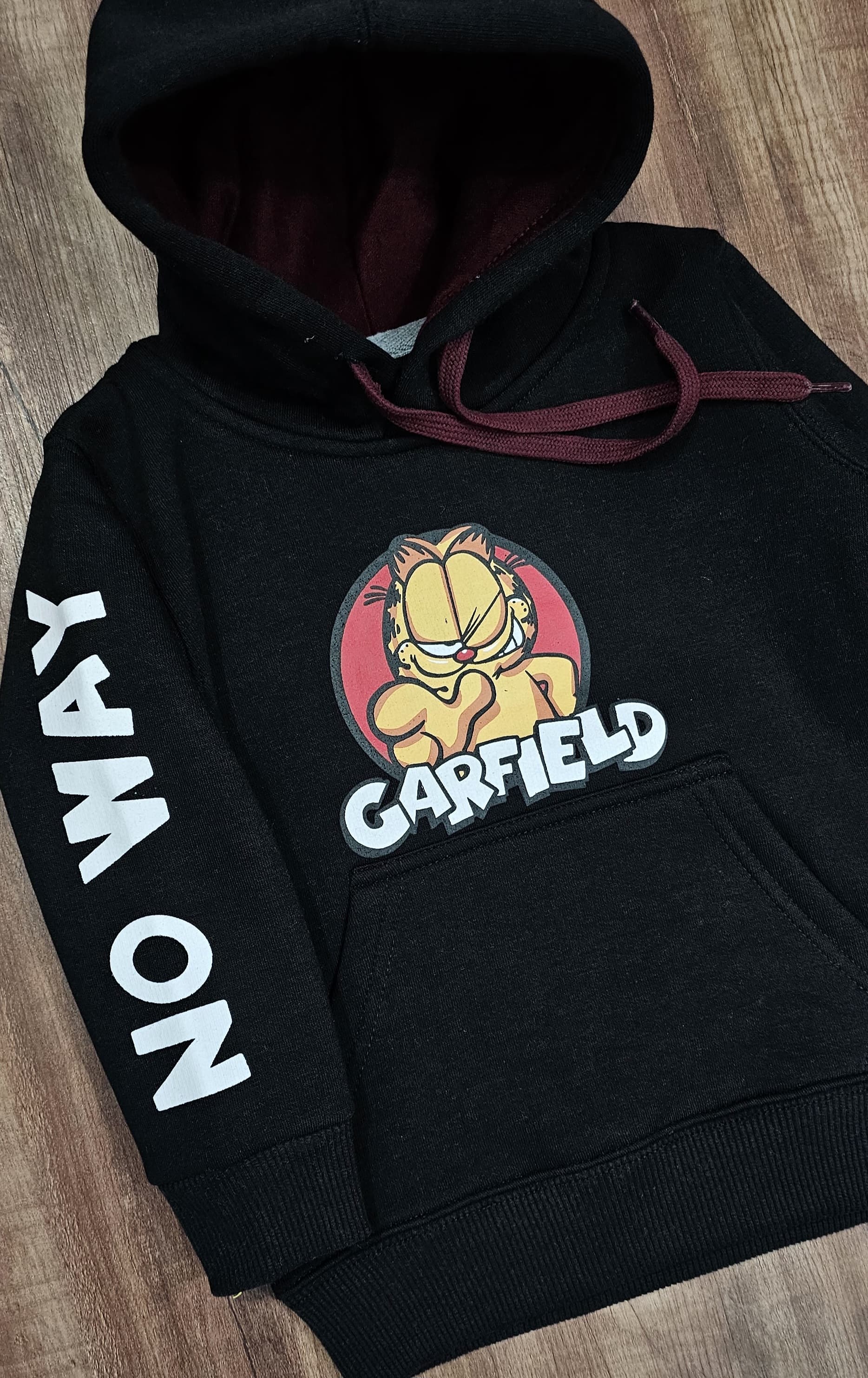 Garfield Black boys hoodies Cotton Fleece Fabric