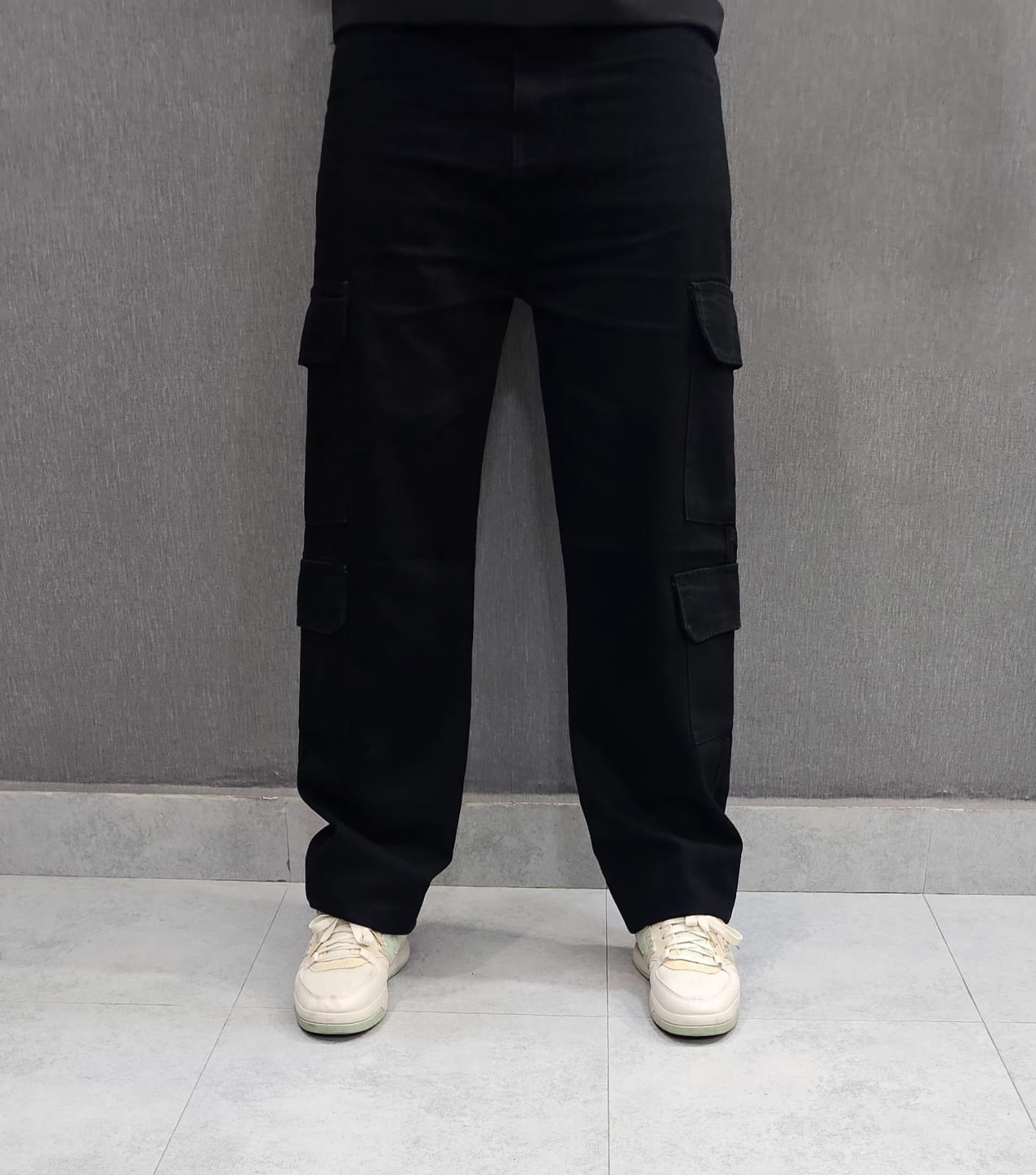 Mens Black Loose Fit 8 pocket Jeans Soft comfortable non stretch Denim